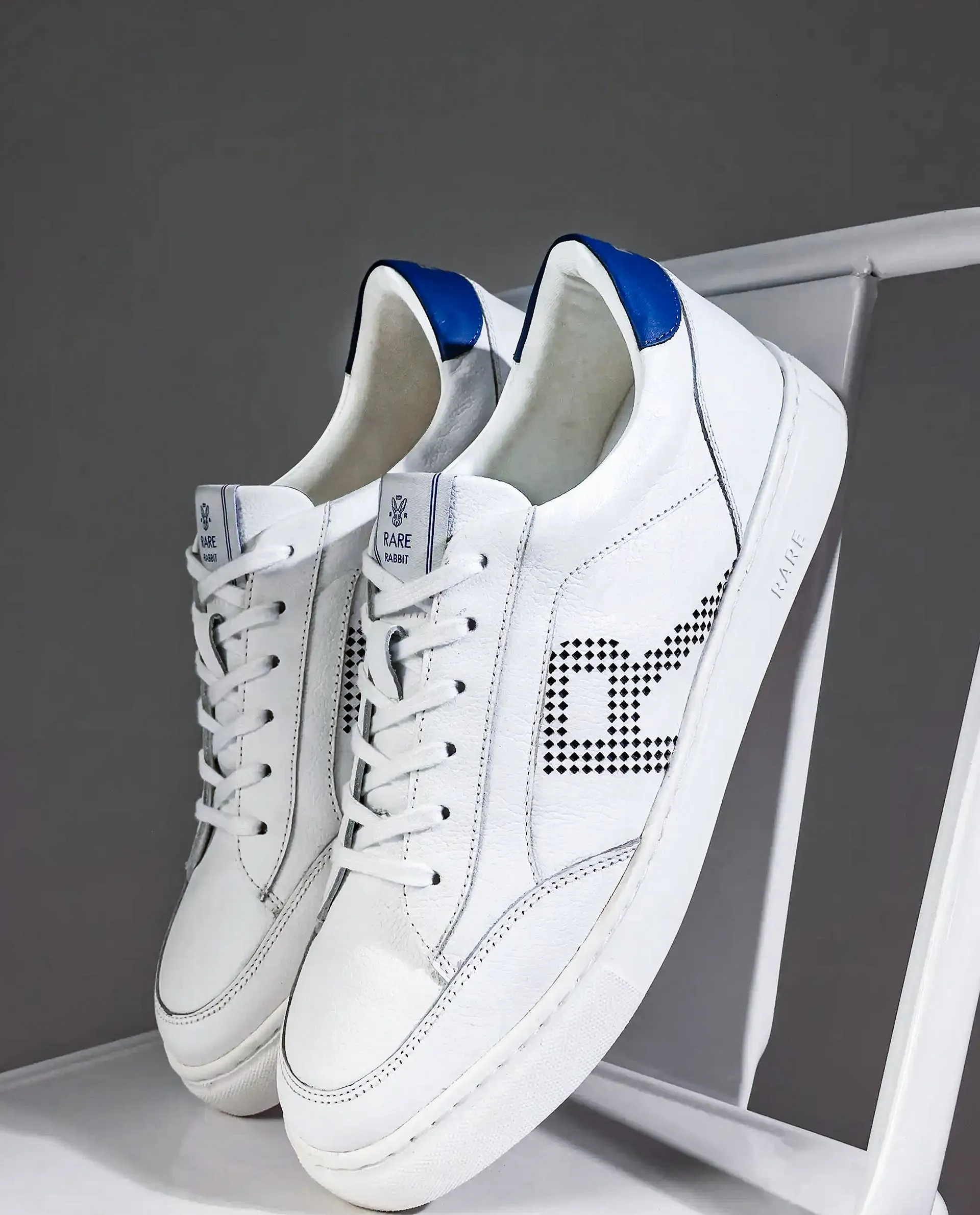 Rare Rabbit Men Vortex White Low-Top Genuine Leather Lazer Lace-Up Sneaker Shoes