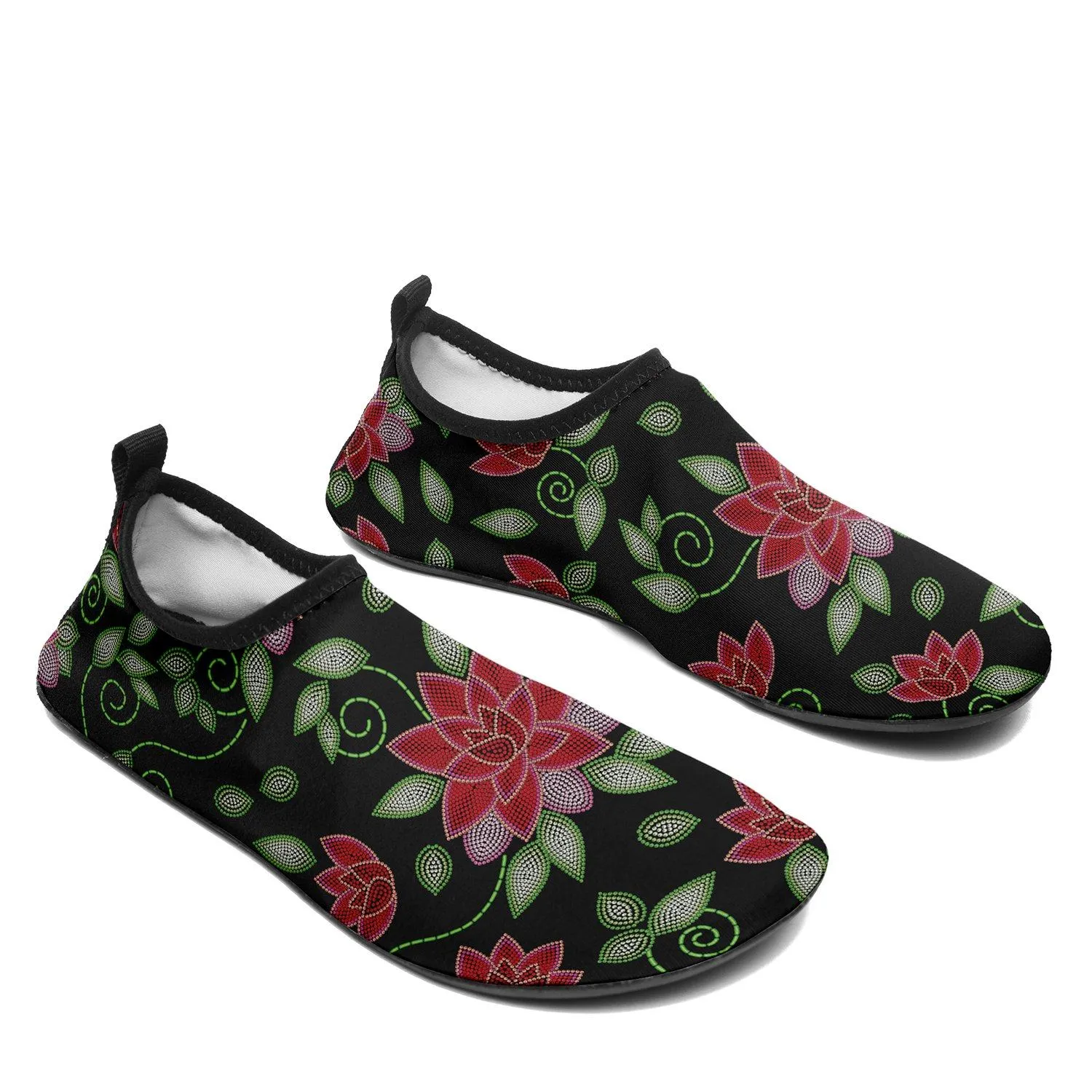 Red Beaded Rose Sockamoccs Kid's Sockamoccs Slip On Shoes