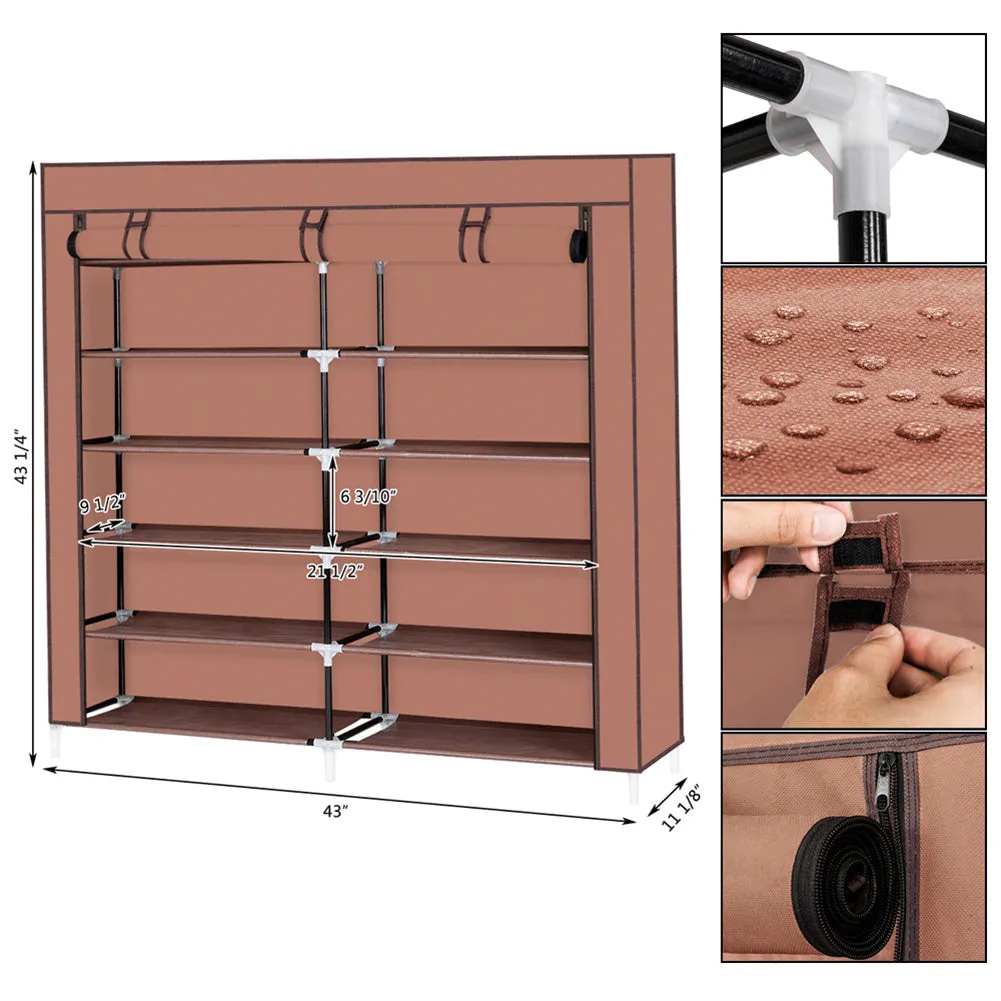 RONSHIN 7 Layers 14 Grids Shoe Rack Portable Shoe Cabinet Brown