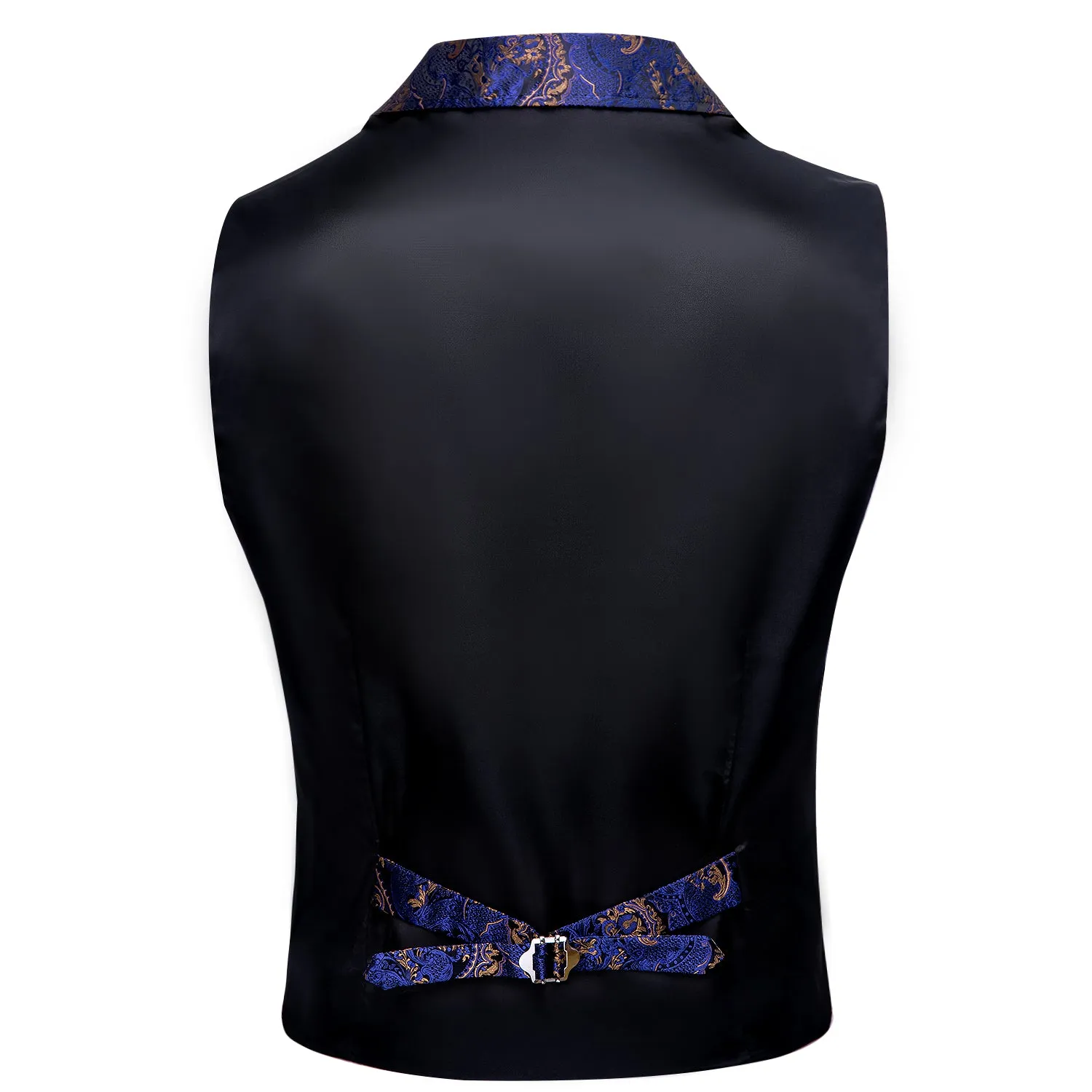 Royal Blue Paisley Jacquard Men's Collar Victorian Suit Vest Tie Hanky Cufflinks Set