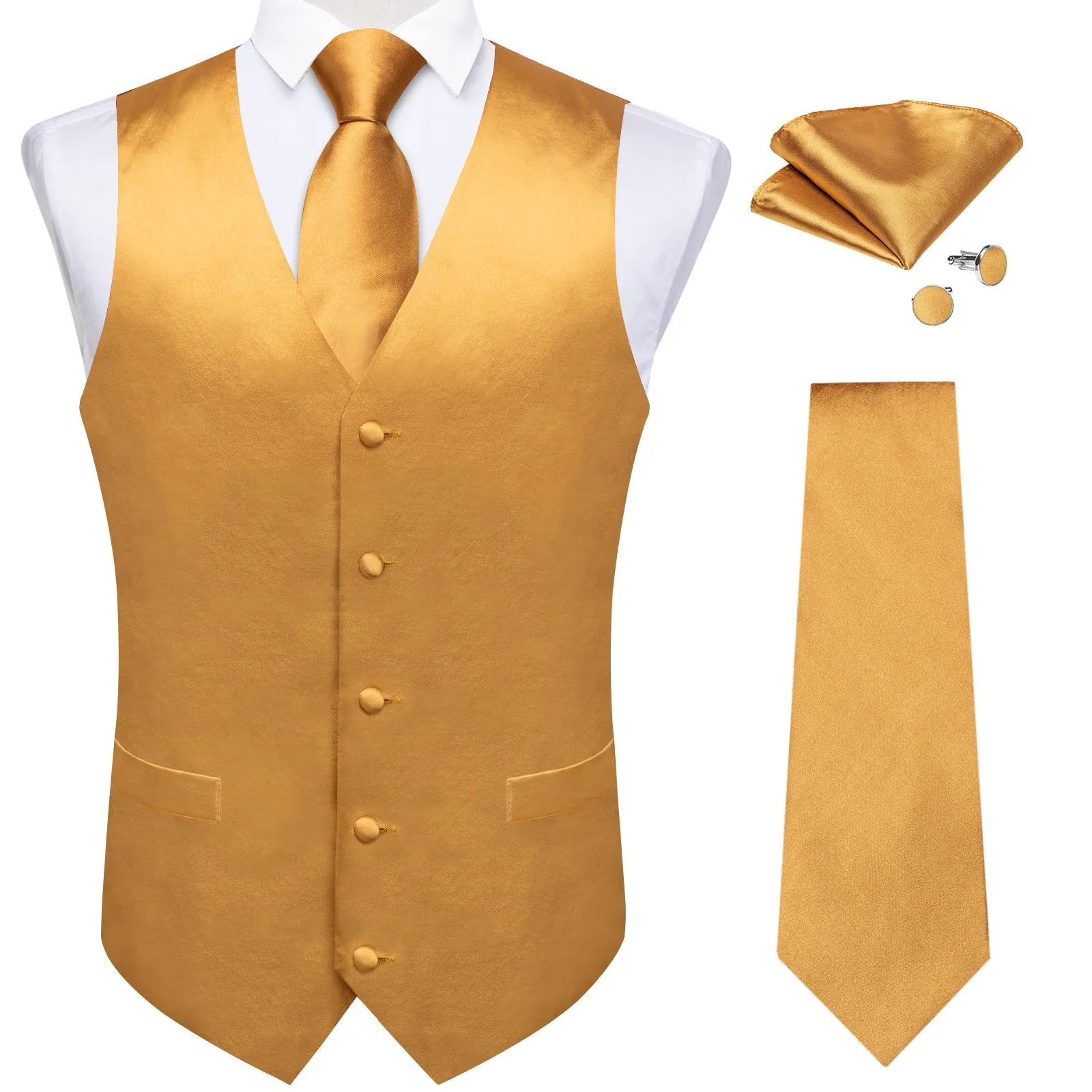 Satin Golden Solid Men's Vest Tie Set