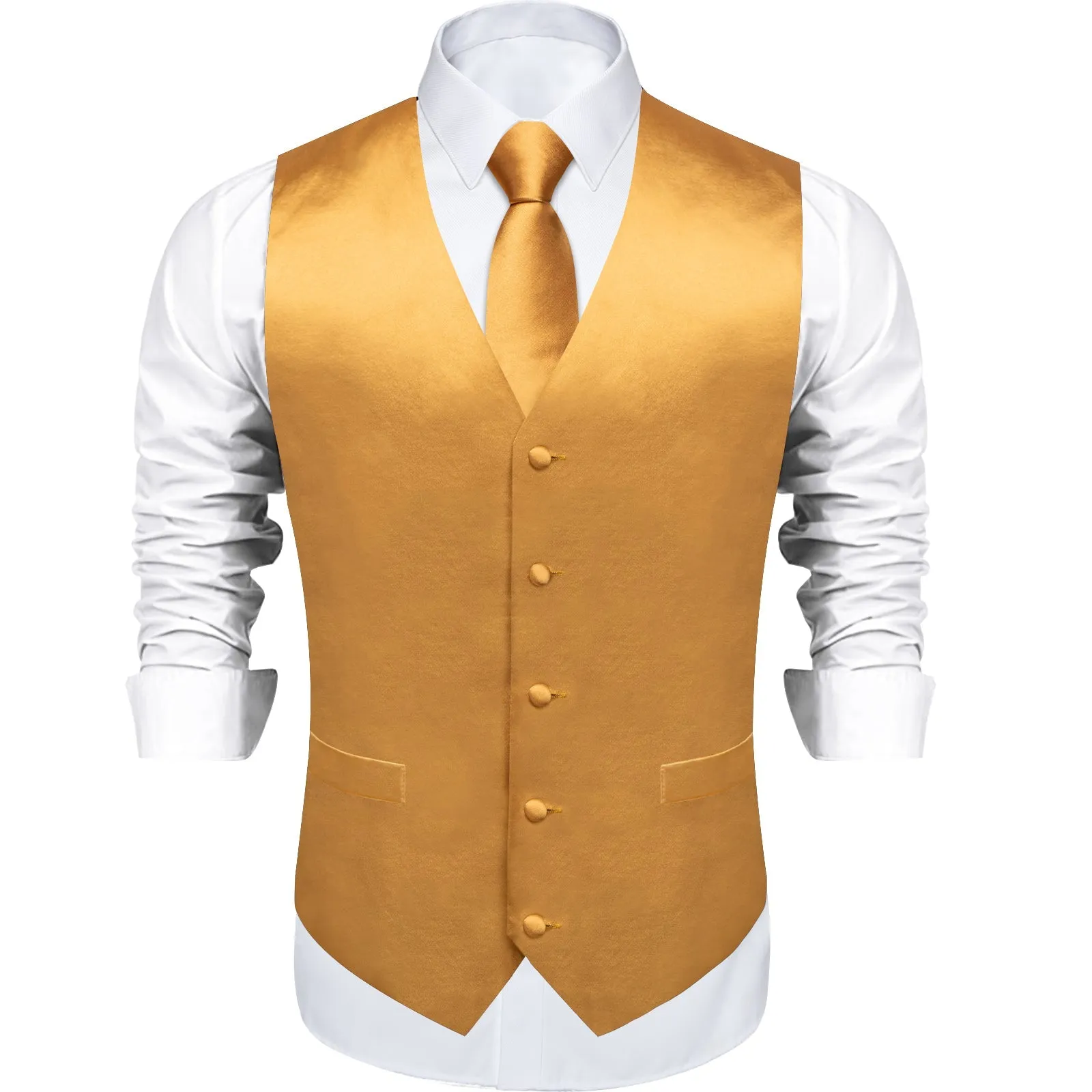 Satin Golden Solid Men's Vest Tie Set