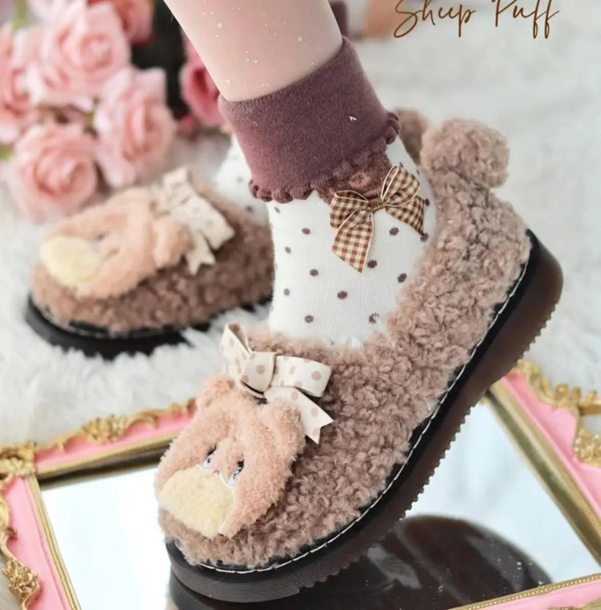 Sheep Puff~Mikko Rolled~Winter Lolita Shoes Warm Fleece Shoes