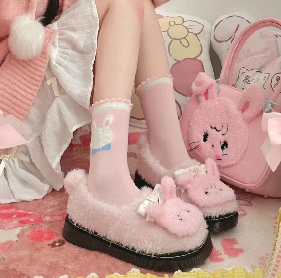 Sheep Puff~Mikko Rolled~Winter Lolita Shoes Warm Fleece Shoes