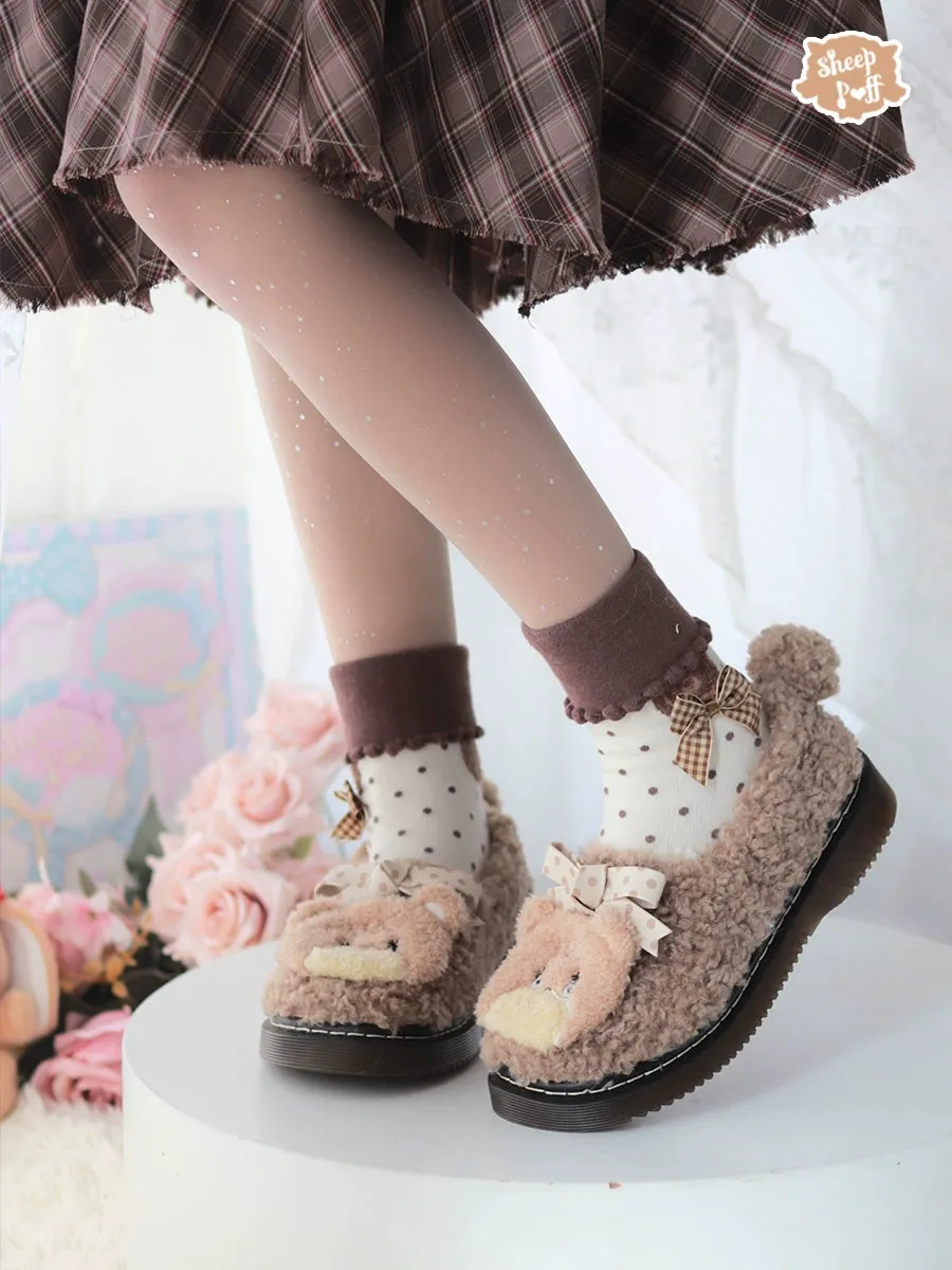 Sheep Puff~Mikko Rolled~Winter Lolita Shoes Warm Fleece Shoes