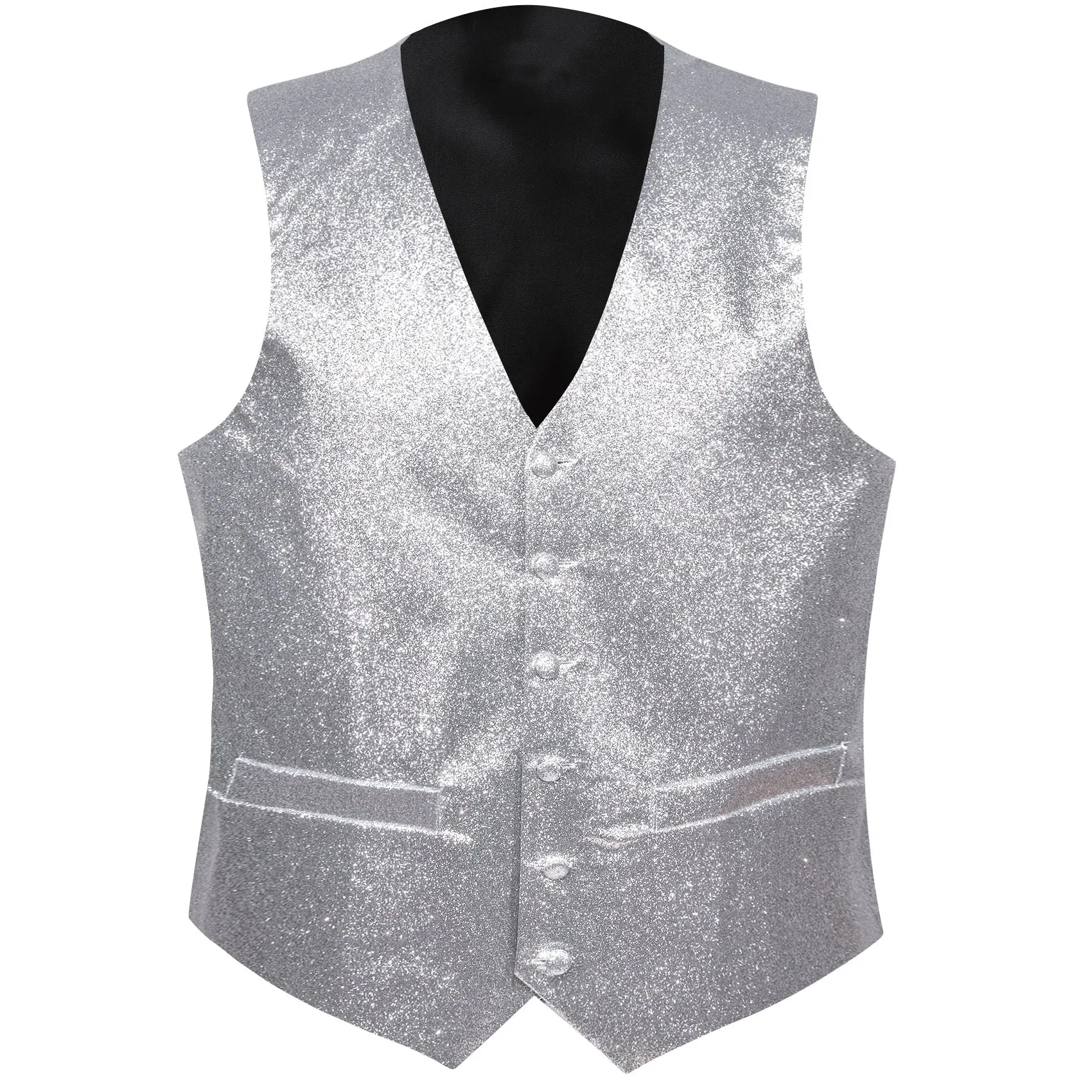 Shining Light Grey Glitter Solid Jacquard Silk Men's Vest Bow Tie Handkerchief Cufflinks Set Waistcoat Suit Set