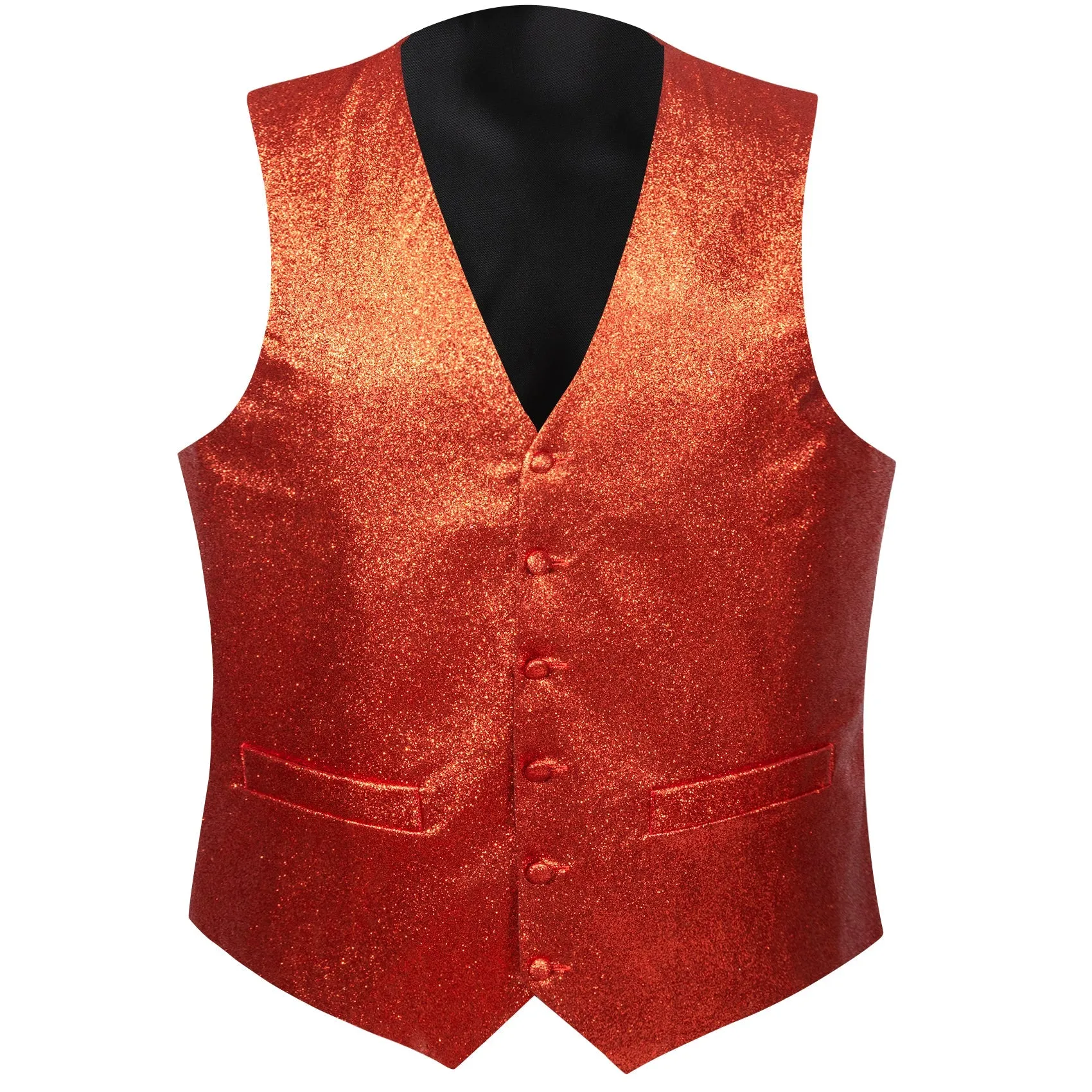 Shining Red Glitter Solid Jacquard Silk Men's Vest Bow Tie Set Waistcoat Suit Set