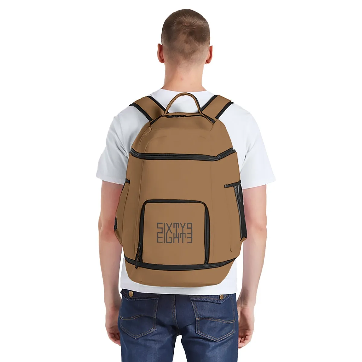 Sixty Eight 93 Logo Black Chocolate Multifunctional Oxford Backpack