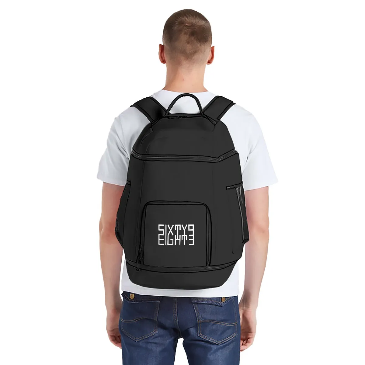 Sixty Eight 93 Logo White Black Multifunctional Oxford Backpack