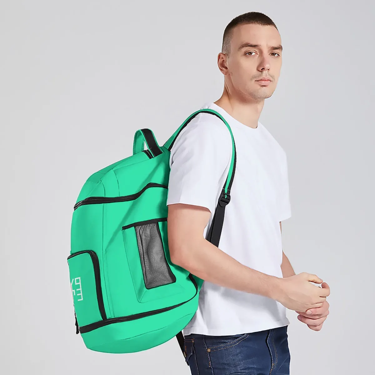 Sixty Eight 93 Logo White Sea Green Multifunctional Oxford Backpack