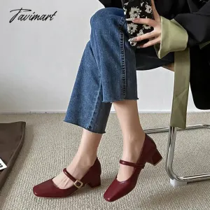 TAVIMART  Women Mary Jane Shoes Women Fashion Shallow Thick Heel Shoes 2024 Spring Ladies Elgant Paryt Weding Pumps