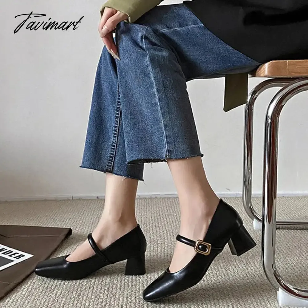 TAVIMART  Women Mary Jane Shoes Women Fashion Shallow Thick Heel Shoes 2024 Spring Ladies Elgant Paryt Weding Pumps