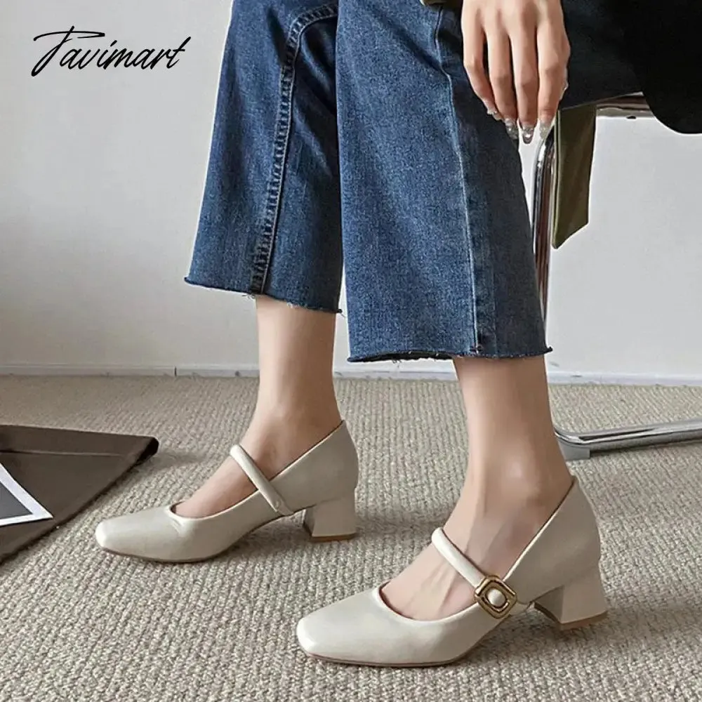 TAVIMART  Women Mary Jane Shoes Women Fashion Shallow Thick Heel Shoes 2024 Spring Ladies Elgant Paryt Weding Pumps