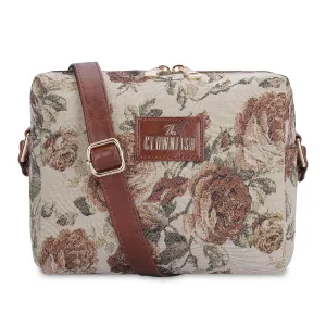 THE CLOWNFISH Adelina Series Sling for Women Faux Leather Casual Ladies Single Shoulder Bag For Women Crossbody Bag for College Girls (Brown-Floral)