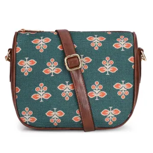 The Clownfish Garnet Series Printed Handicraft Fabric & Tapestry Crossbody Sling Bag for Women Ladies Single Shoulder Bag Shoulder Belt (Dark Grey)