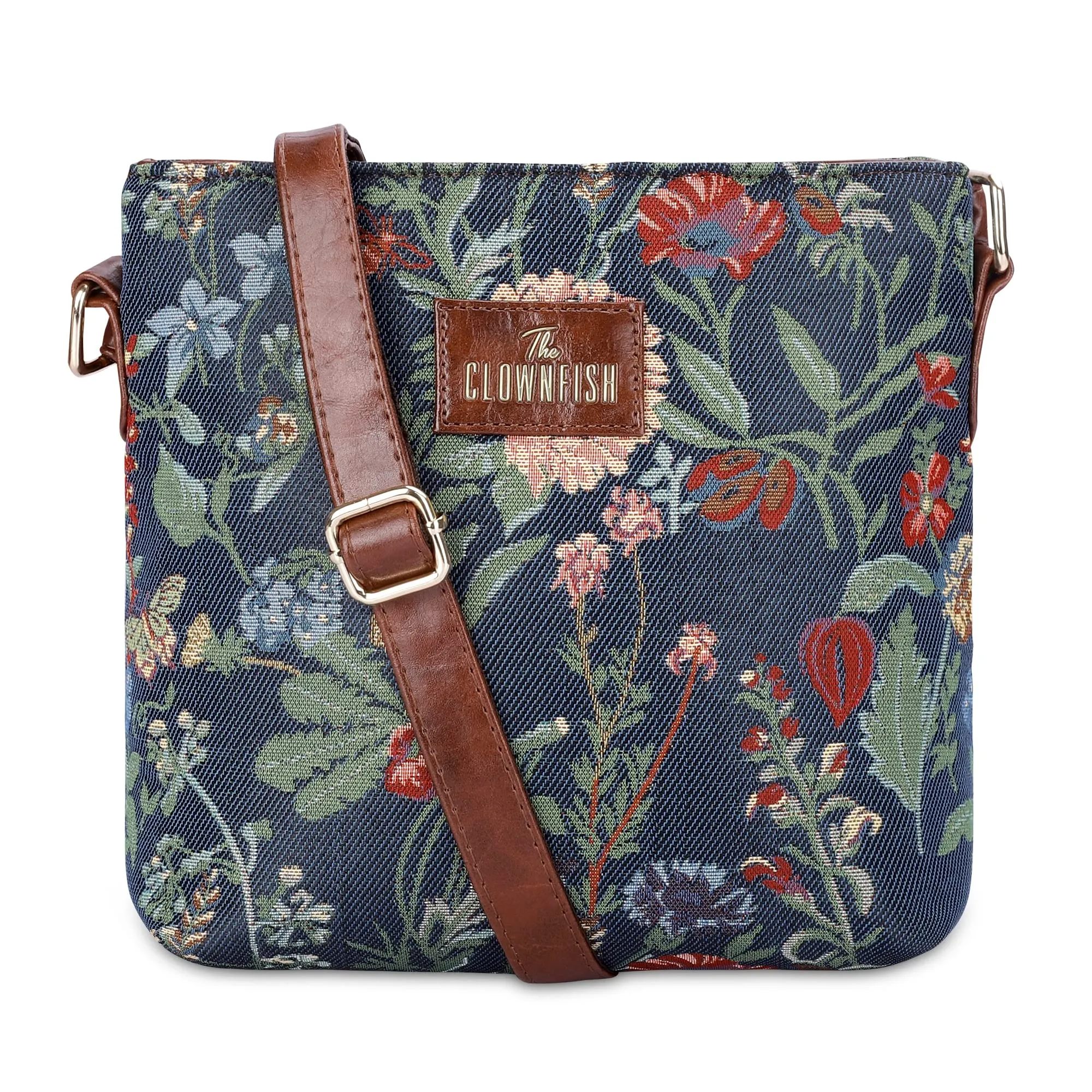 THE CLOWNFISH Linda Series Sling for Women Casual Ladies Single Shoulder Bag For Women Crossbody Bag for College Girls (Navy Blue-Floral)