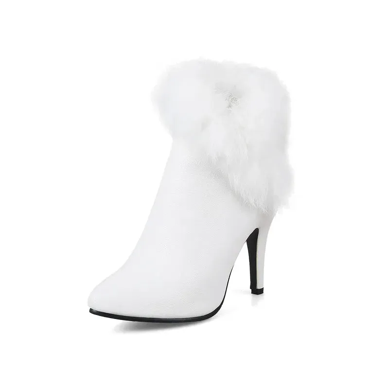 Thin High Heel Ankle Boots Ladies Faux Fur Fringe Fashion Party Wedding Shoes