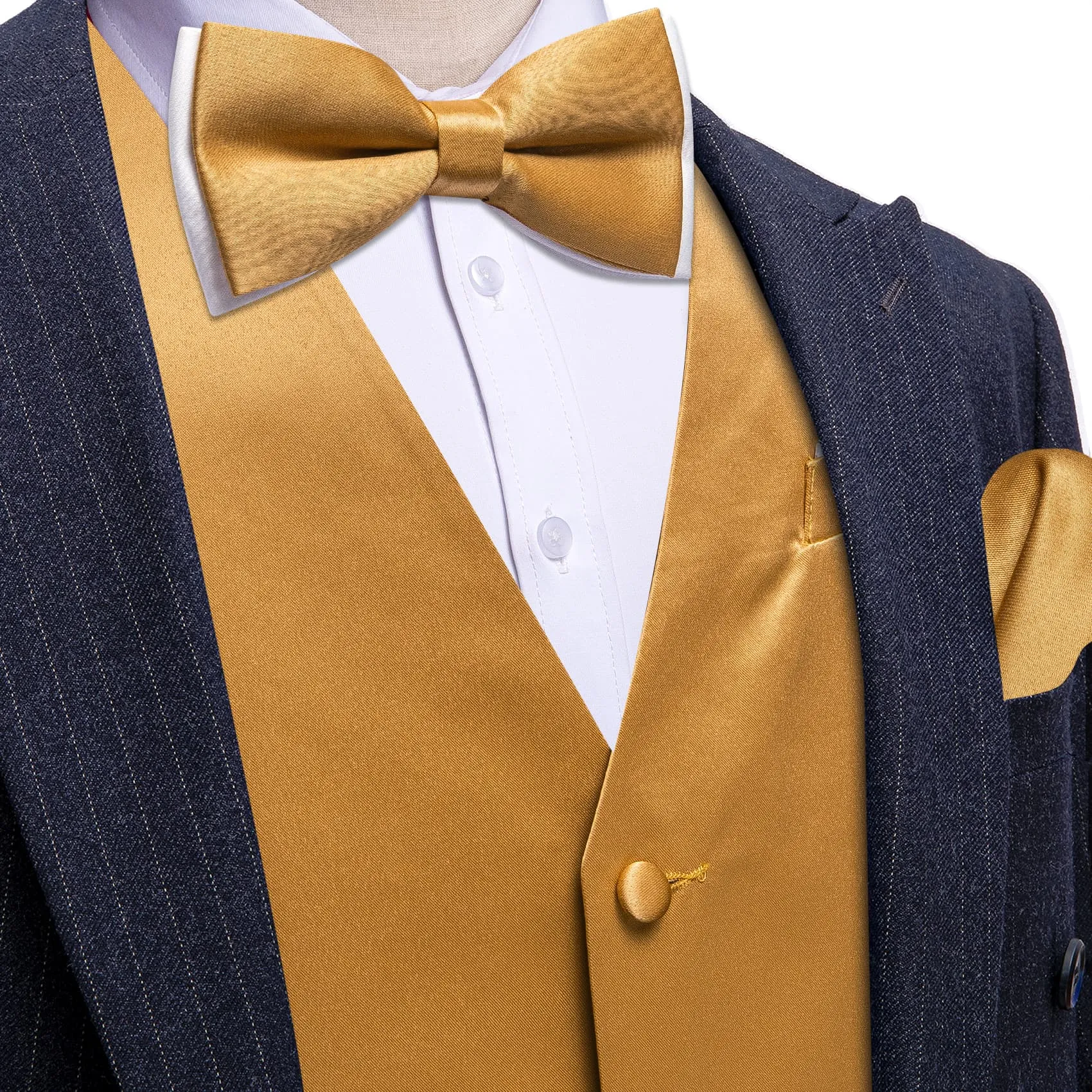 Ties2you Dress Vest Lion Gold Solid V-Neck Waistcoat Mens Button Vest Bow Tie Set