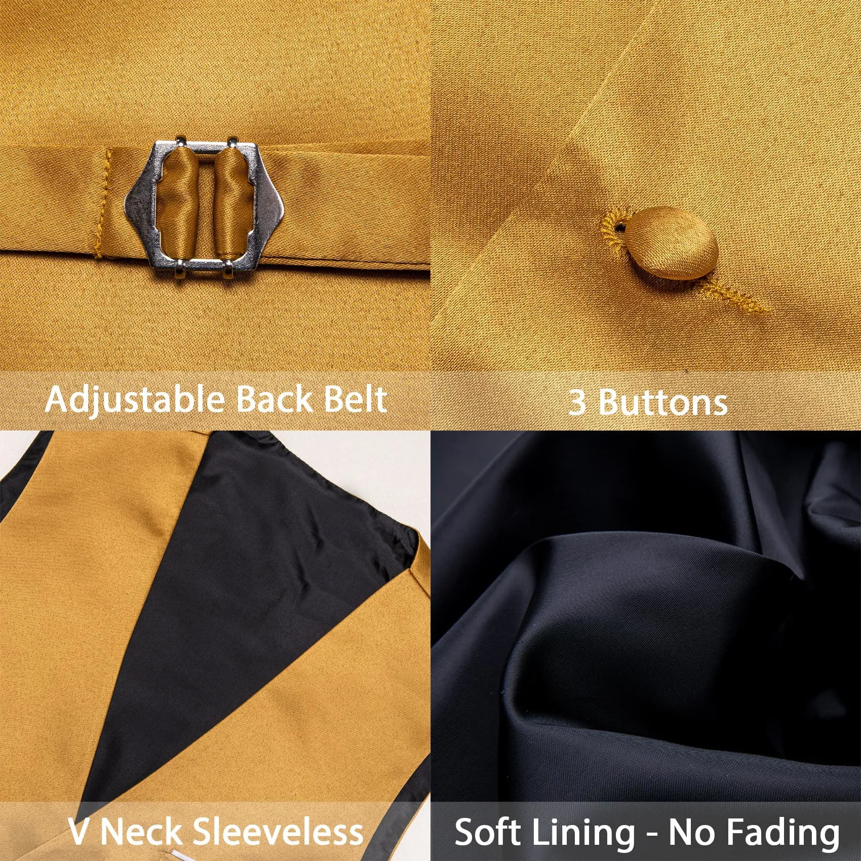 Ties2you Dress Vest Lion Gold Solid V-Neck Waistcoat Mens Button Vest Bow Tie Set