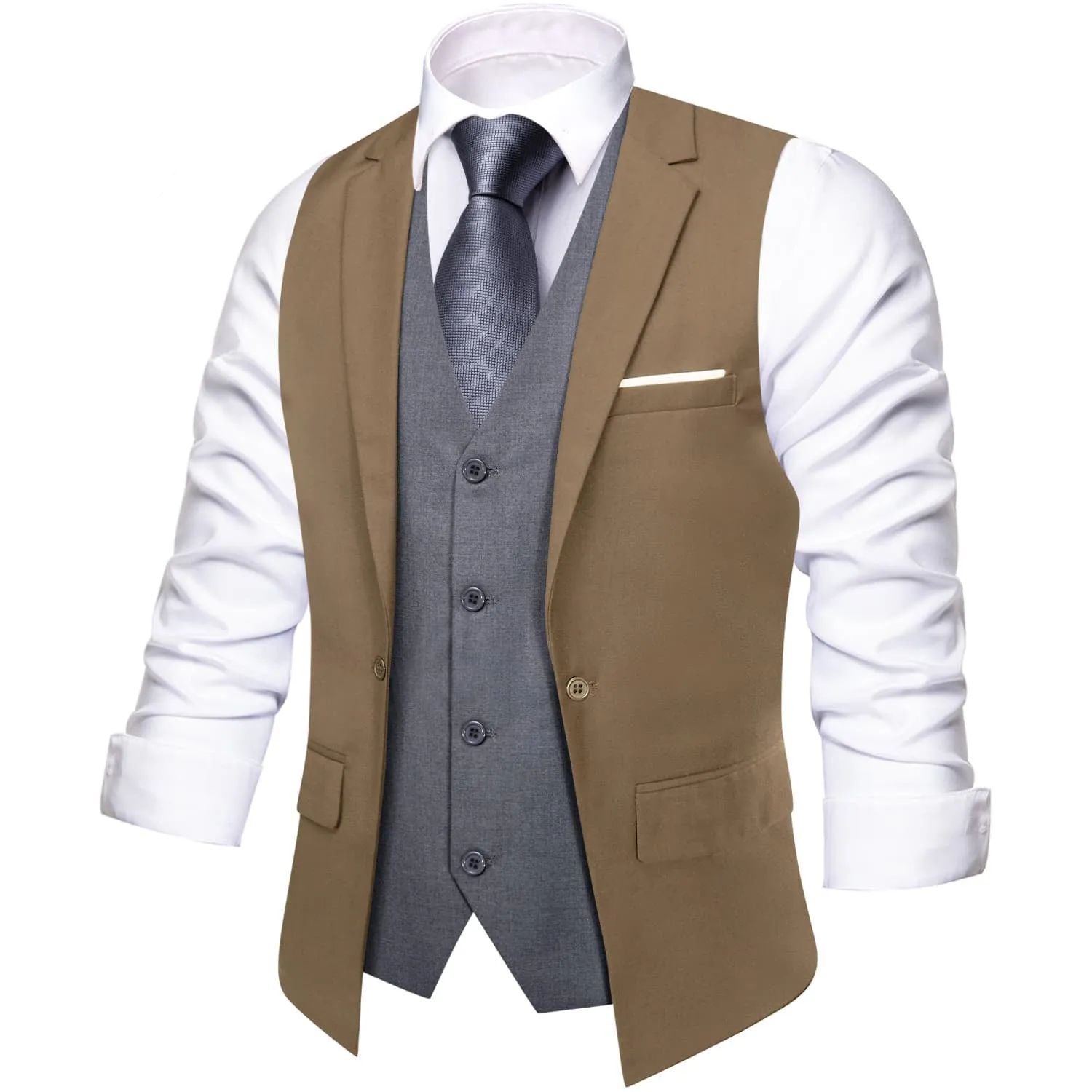 Ties2you Layered Waistcoat Tortilla Brown Grey Formal Vest Splicing Collar Vest