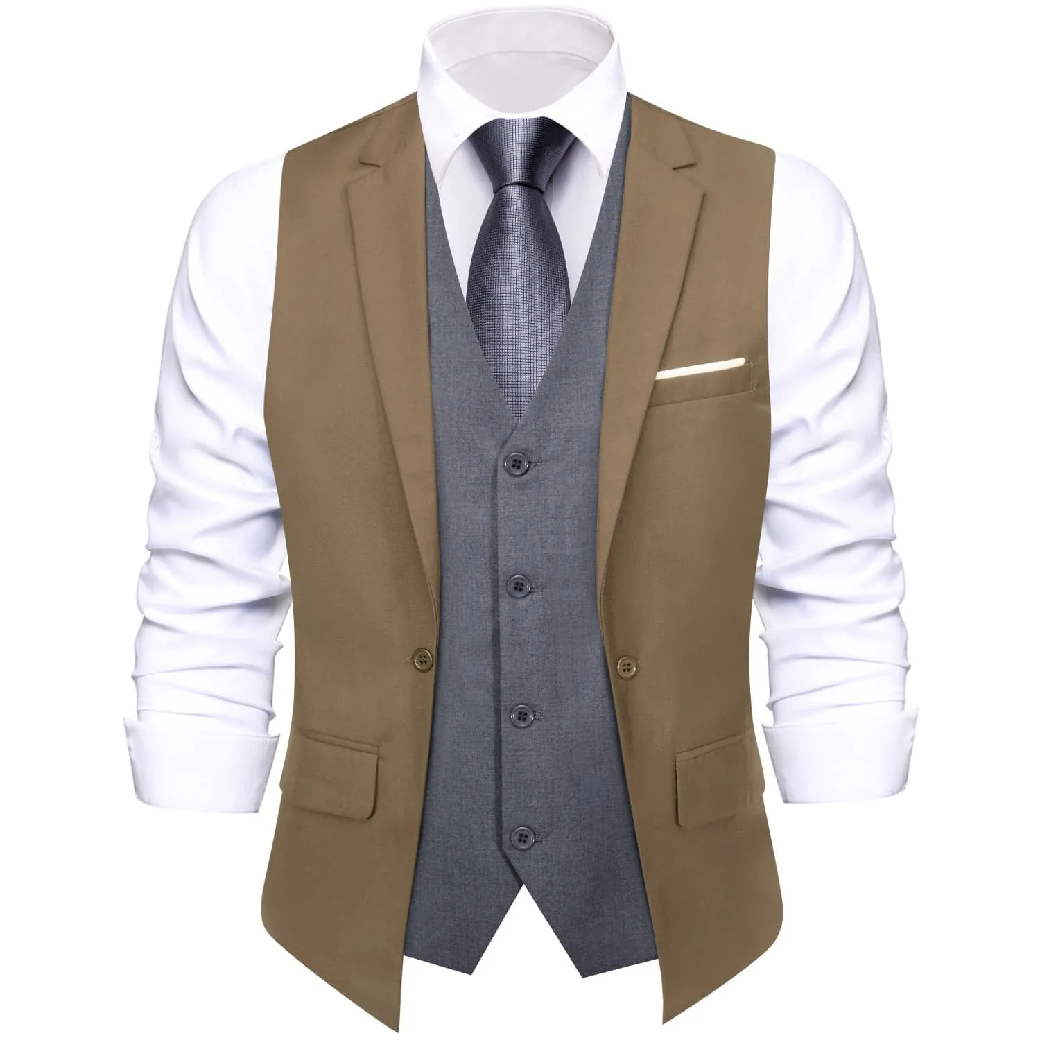 Ties2you Layered Waistcoat Tortilla Brown Grey Formal Vest Splicing Collar Vest