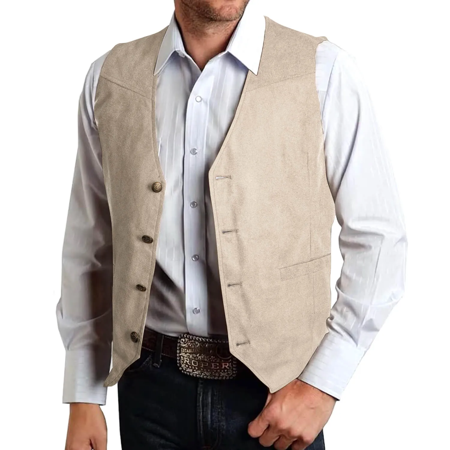 Ties2you Men's Suede Leather Vest  Solid Light Camel Style Dress Vest Waistcoat