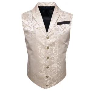 Ties2you Men's Vest Champagne Floral Silk Notched Collar Suit Vest Fashion