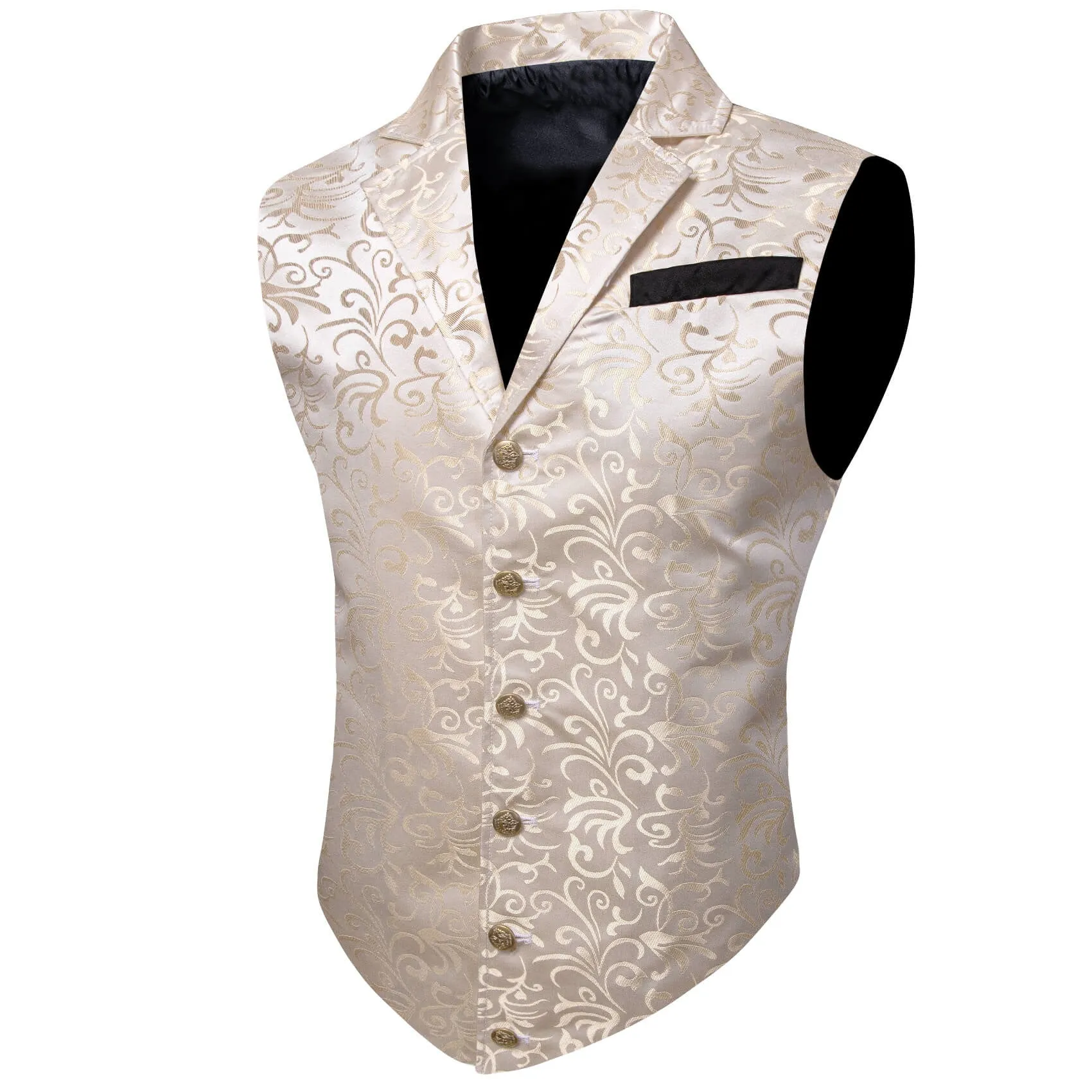 Ties2you Men's Vest Champagne Floral Silk Notched Collar Suit Vest Fashion