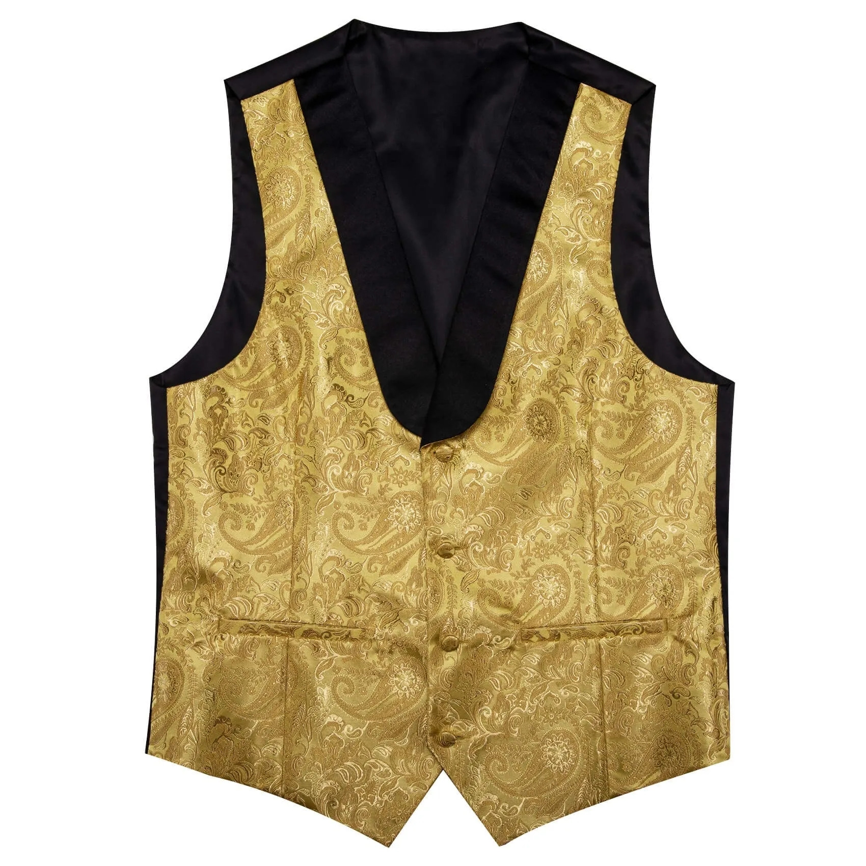 Ties2you Men's Vest Gold Yellow Paisley Silk Shawl Collar Vest Tie Set