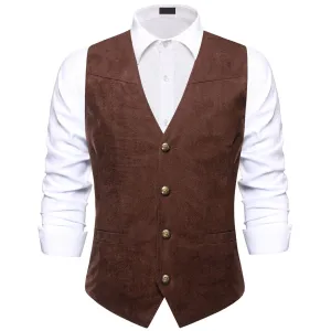 Ties2you Men's Vest Saddle Brown Suede Solid Single Vest