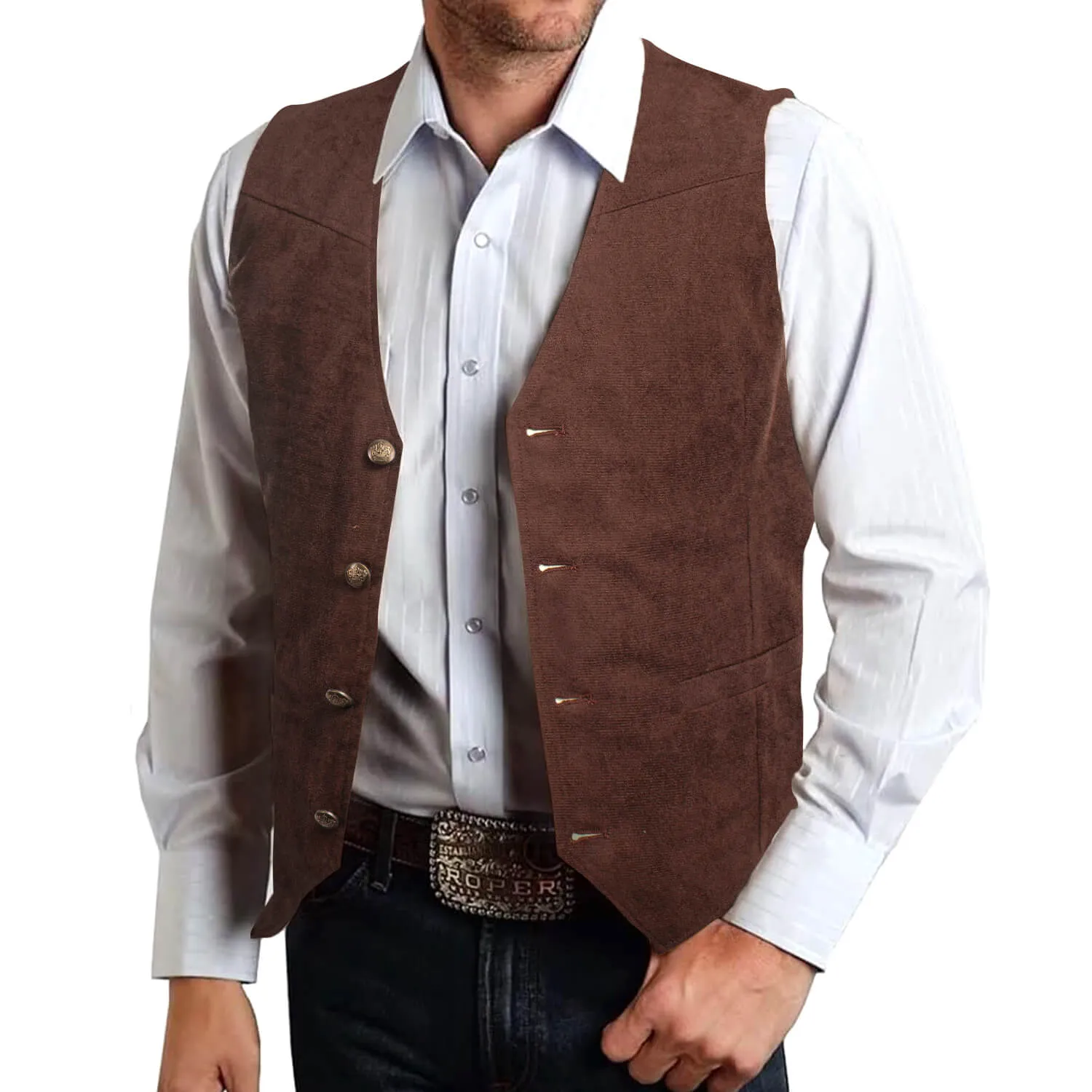 Ties2you Men's Vest Saddle Brown Suede Solid Single Vest