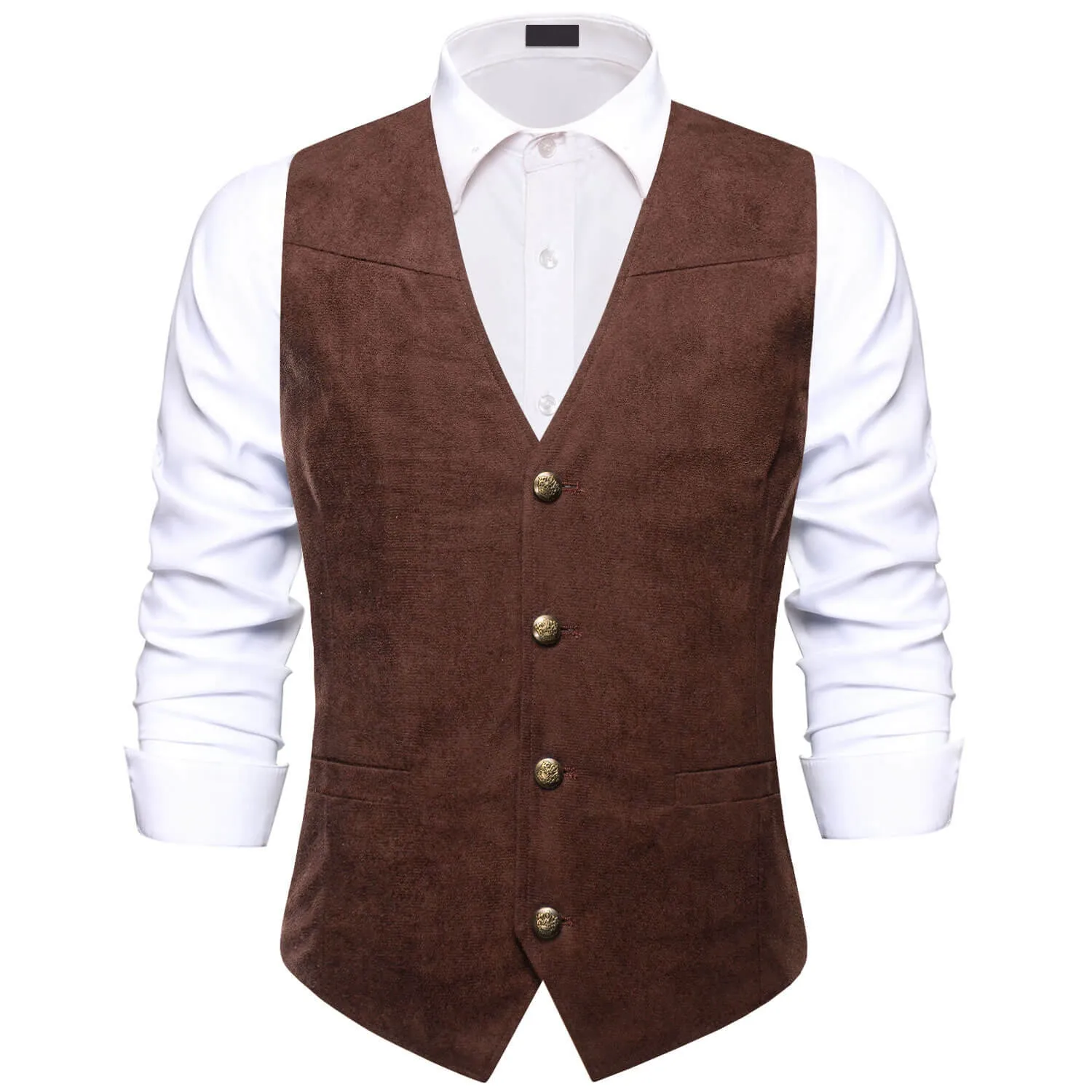 Ties2you Men's Vest Saddle Brown Suede Solid Single Vest