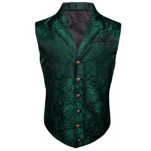 Ties2you Men's Vest Sapphire Pine Green Paisley Silk Collar Suit Vest Formal