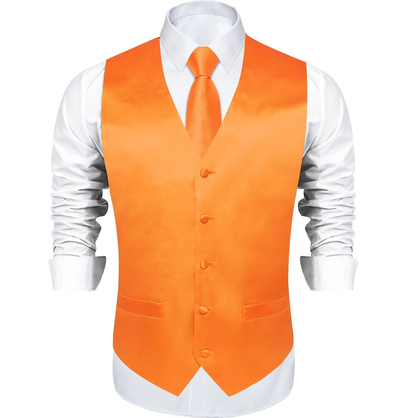 Ties2you Mens Vest Solid Orange Vest and Tie Hanky Cufflinks Set