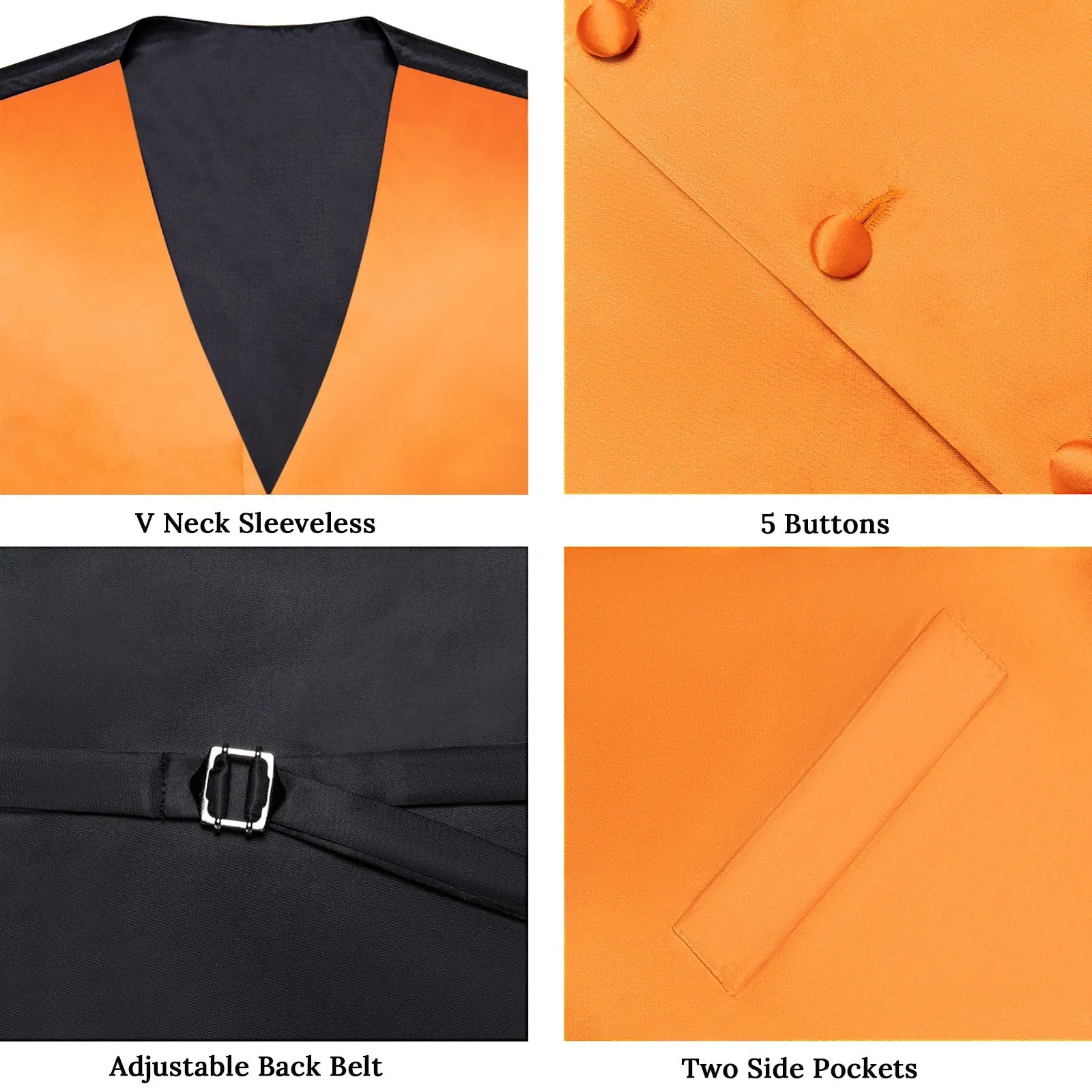 Ties2you Mens Vest Solid Orange Vest and Tie Hanky Cufflinks Set