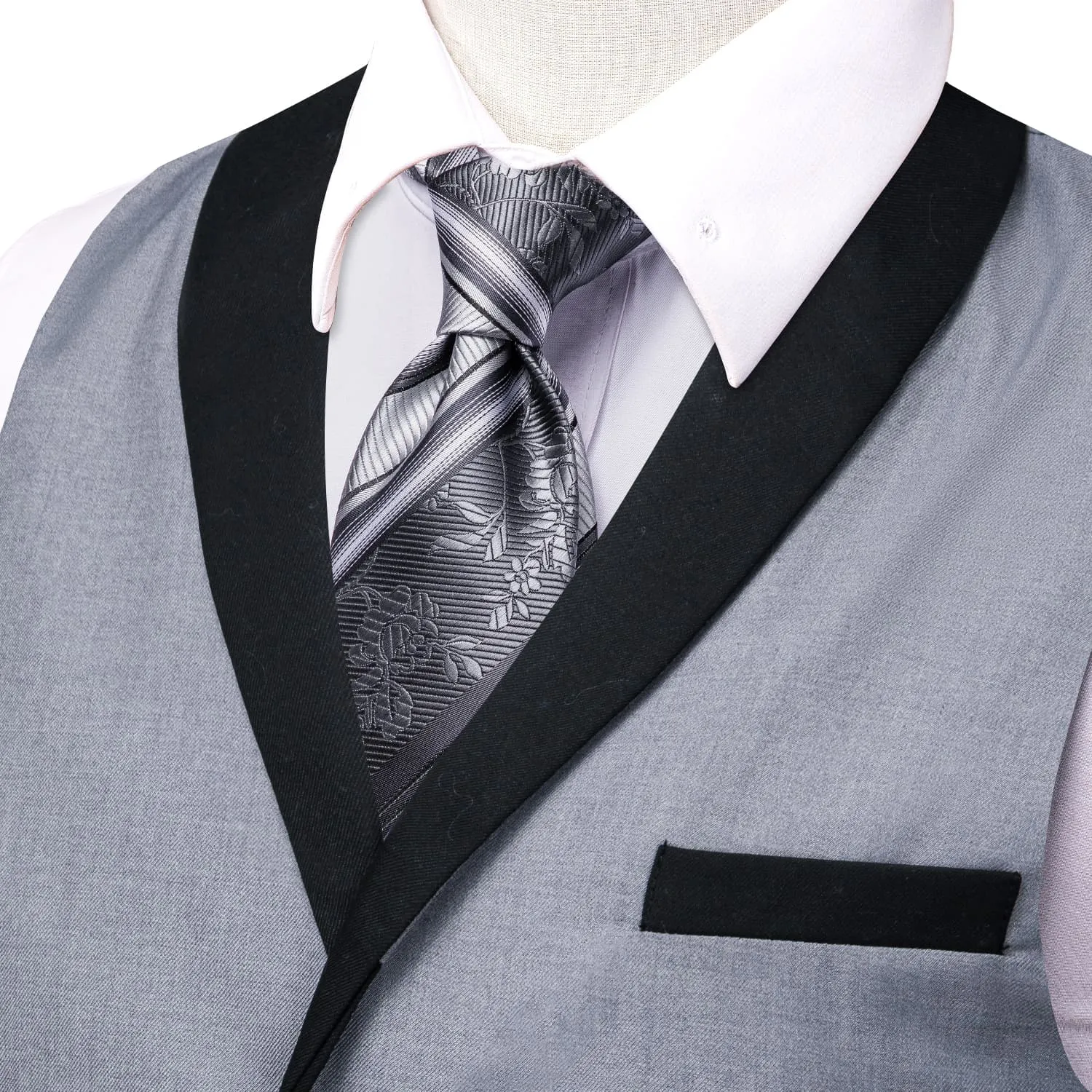 Ties2you Men's Work Vest Coin Grey Solid Silk Shawl Collar Vest for Men Formal