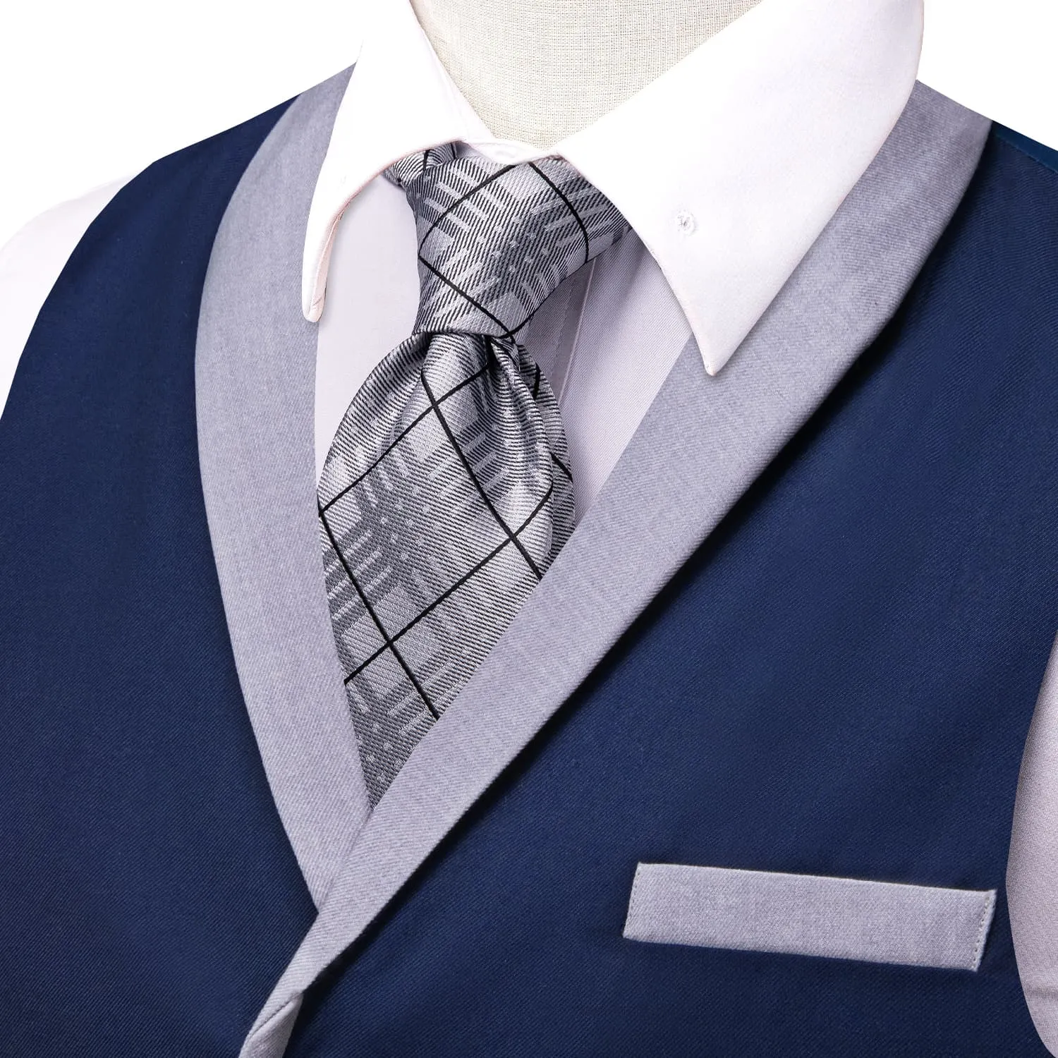 Ties2you Mens Work Vest Midnight Blue Solid Silk Shawl Collar Vest