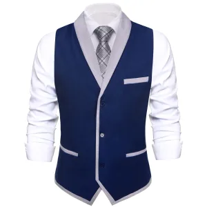 Ties2you Mens Work Vest Midnight Blue Solid Silk Shawl Collar Vest