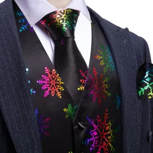 Ties2you Tuxedo Vest Black Colorful Snowflake Novelty Silk Christmas Vest for Men