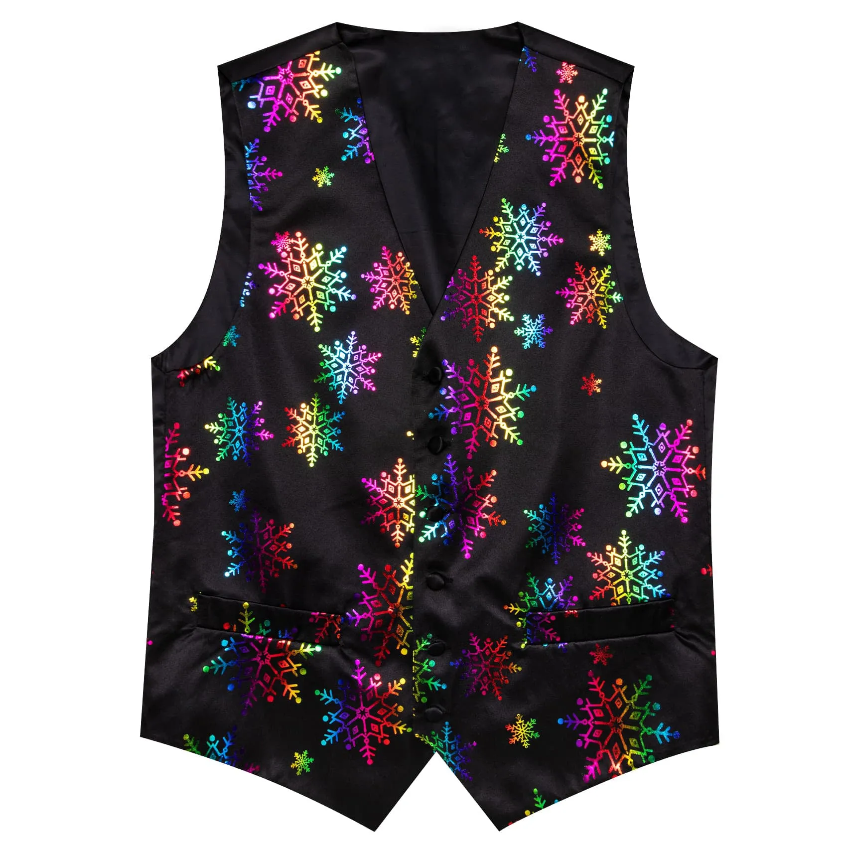 Ties2you Tuxedo Vest Black Colorful Snowflake Novelty Silk Christmas Vest for Men