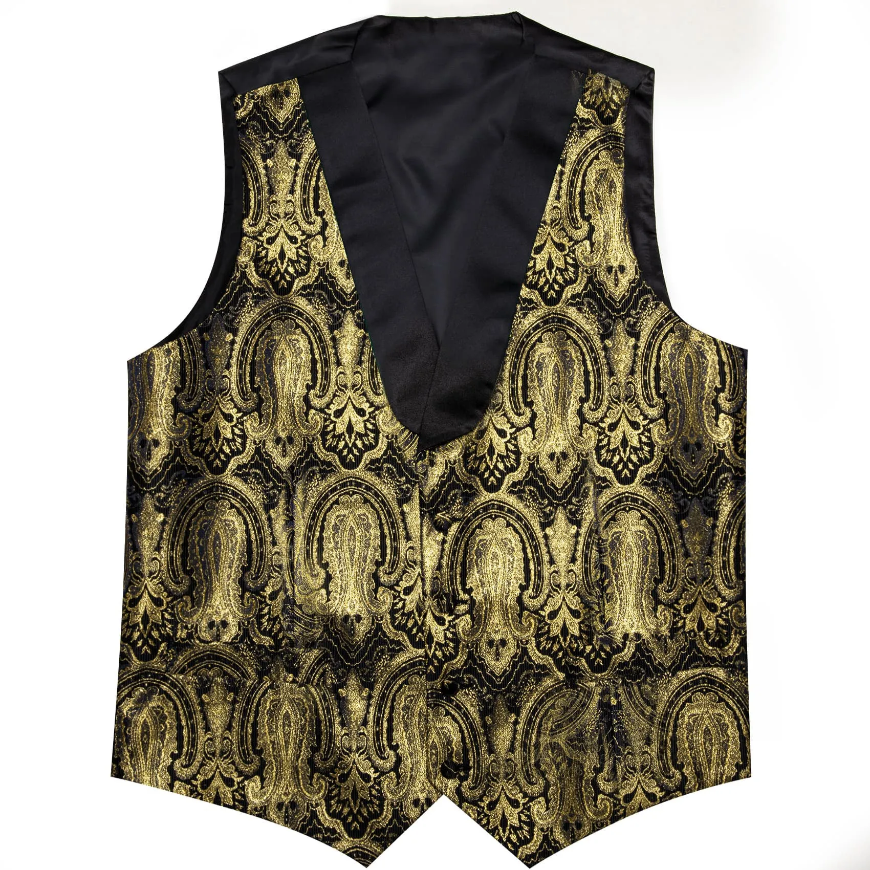 Ties2you Tuxedo Vest Black Gold Floral Shawl Collar Silk Dress Vest for Men