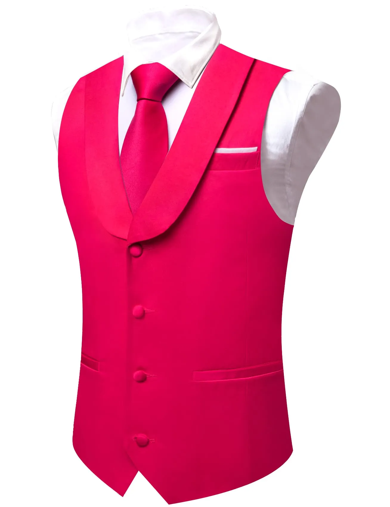 Ties2you Tuxedo Vest Hot Pink Solid Button Shawl Collar Dress Vest for Men