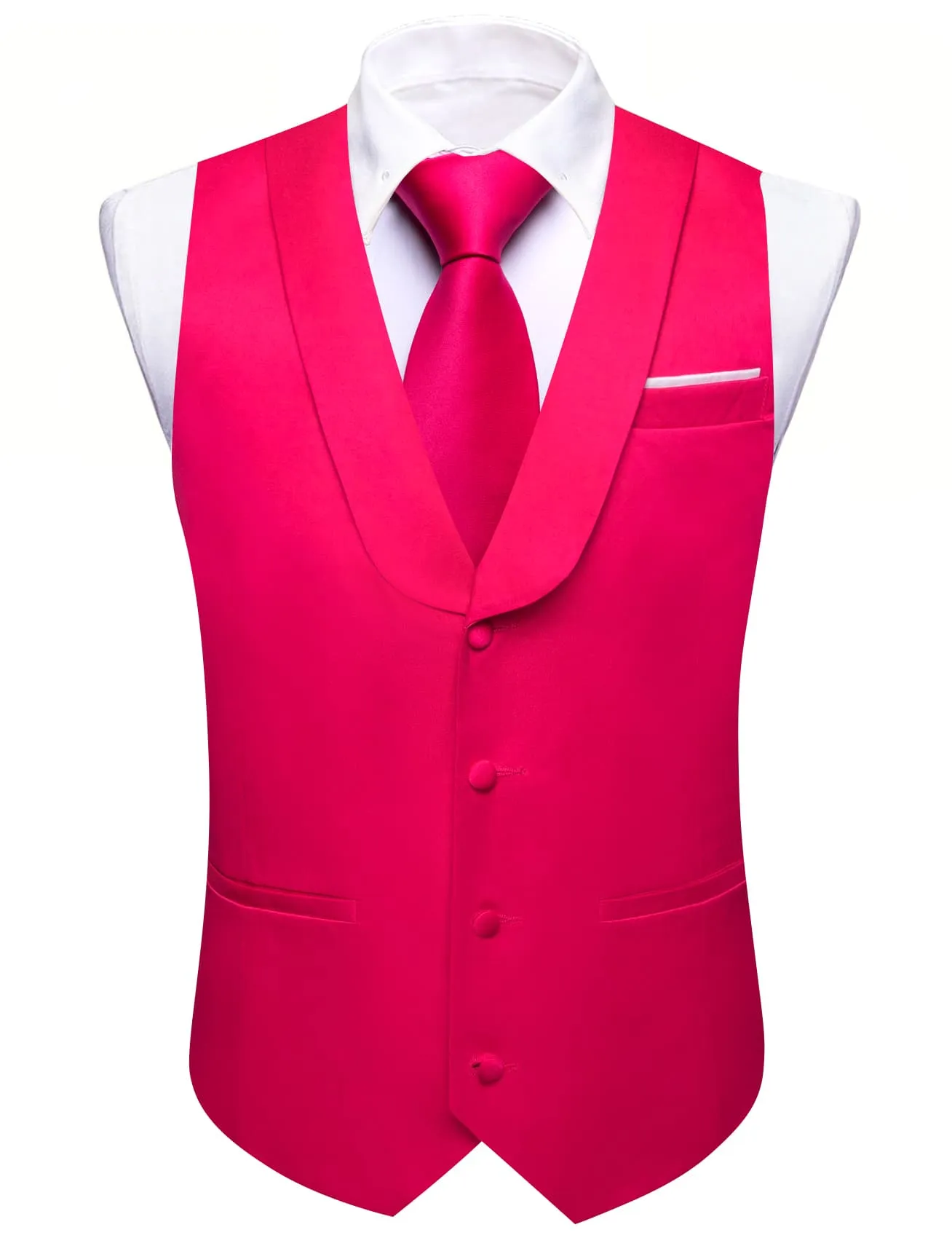 Ties2you Tuxedo Vest Hot Pink Solid Button Shawl Collar Dress Vest for Men