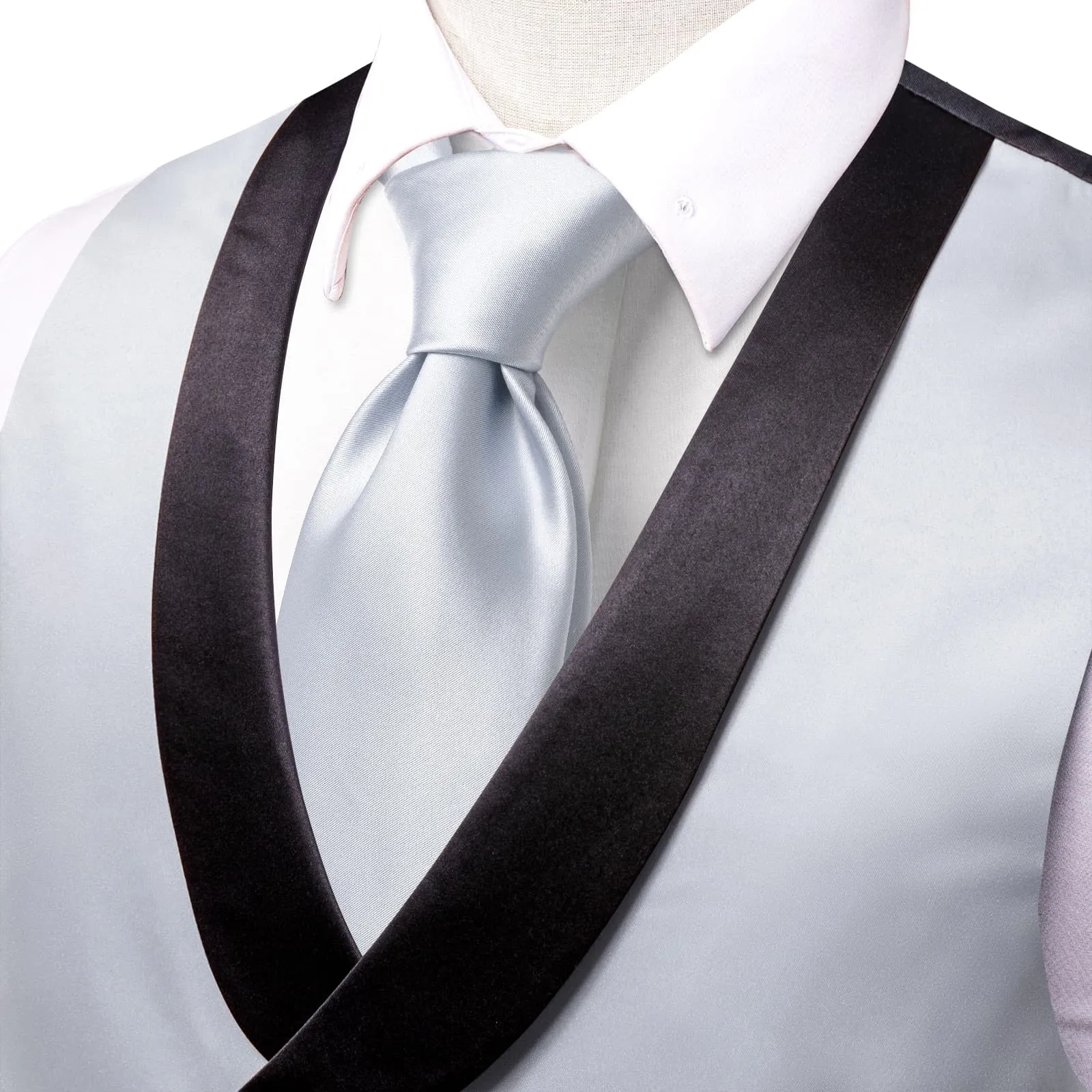 Ties2you Tuxedo Vest Light Grey Solid Shawl Collar Silk Mens Double Breasted Work Vest