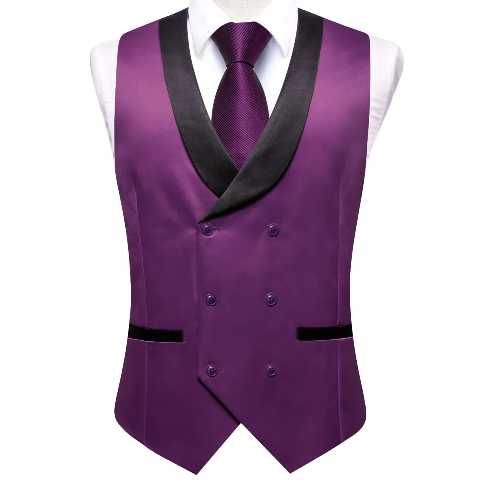 Ties2you Tuxedo Vest Palatinate Purple Solid Shawl Collar Silk Mens Double Breasted Vest