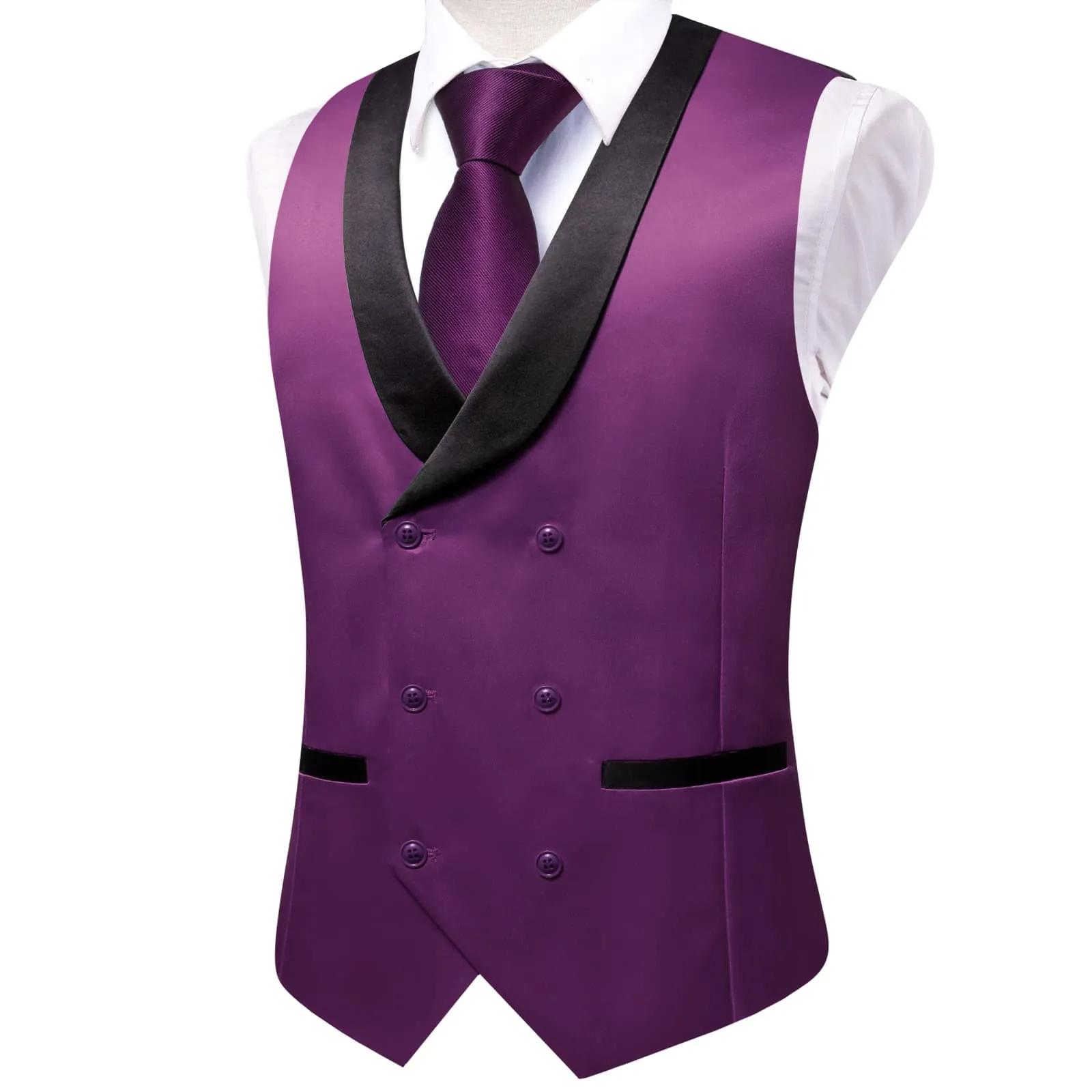 Ties2you Tuxedo Vest Palatinate Purple Solid Shawl Collar Silk Mens Double Breasted Vest