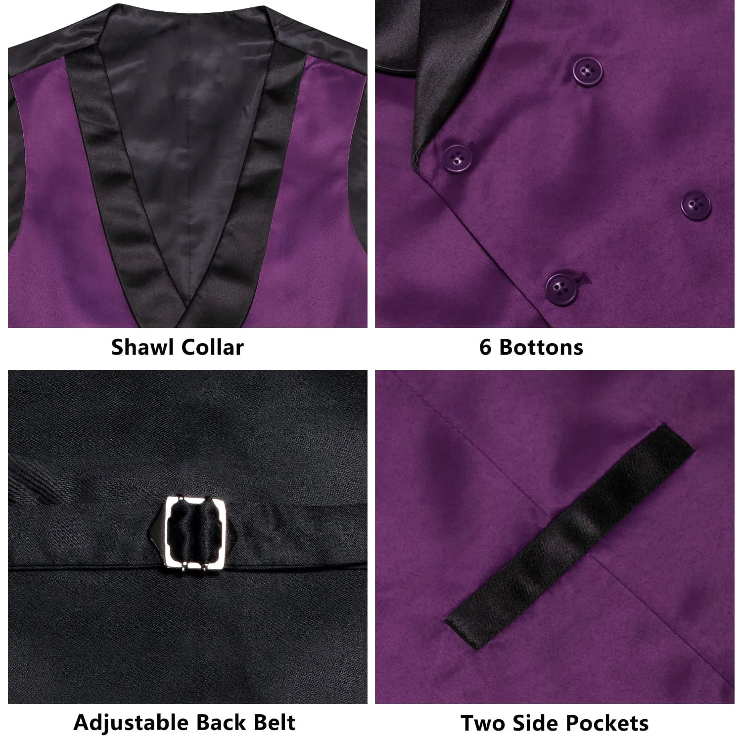 Ties2you Tuxedo Vest Palatinate Purple Solid Shawl Collar Silk Mens Double Breasted Vest