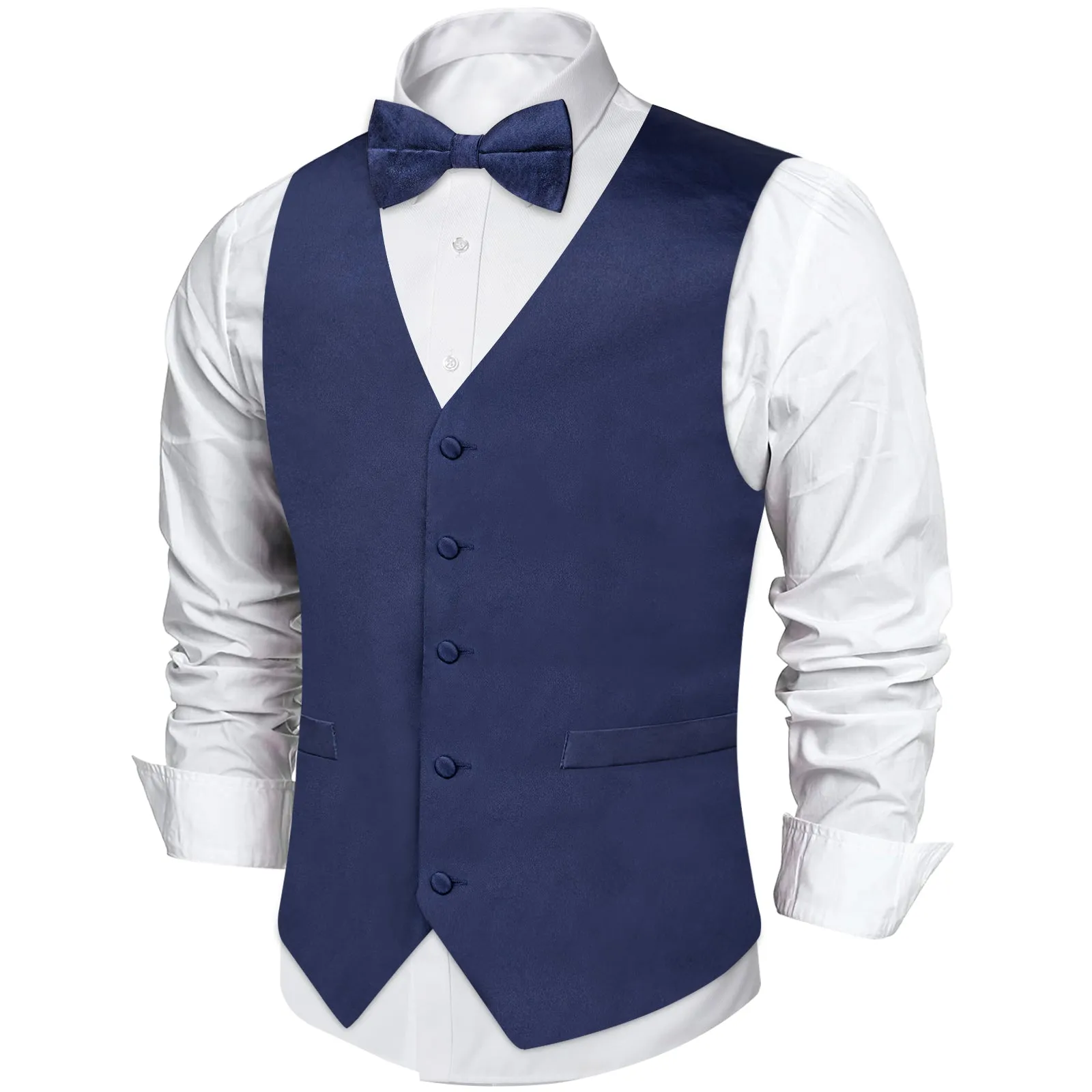 Ties2you Vest for Men Satin Royal Blue Solid Men's Vest Bow Tie Set