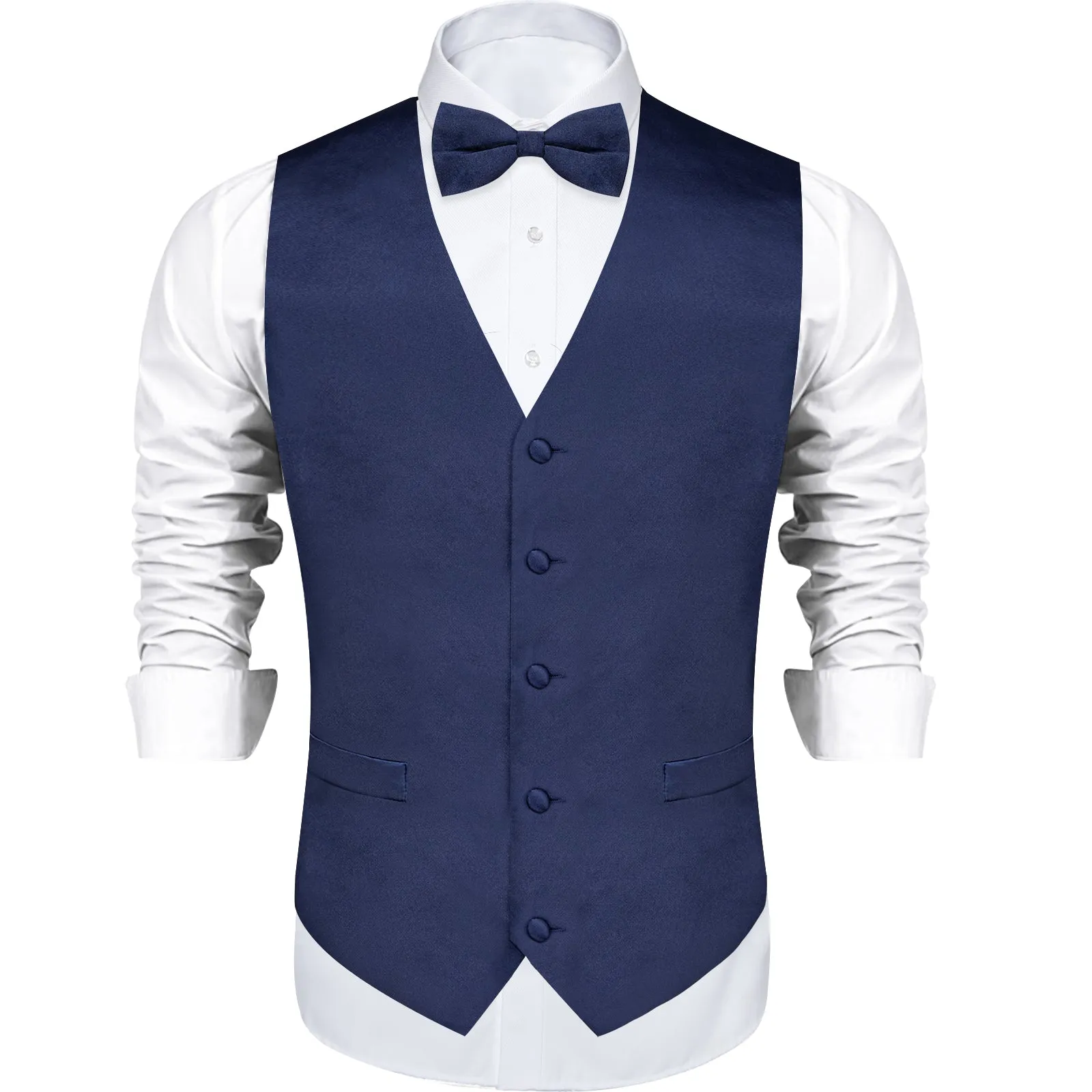 Ties2you Vest for Men Satin Royal Blue Solid Men's Vest Bow Tie Set