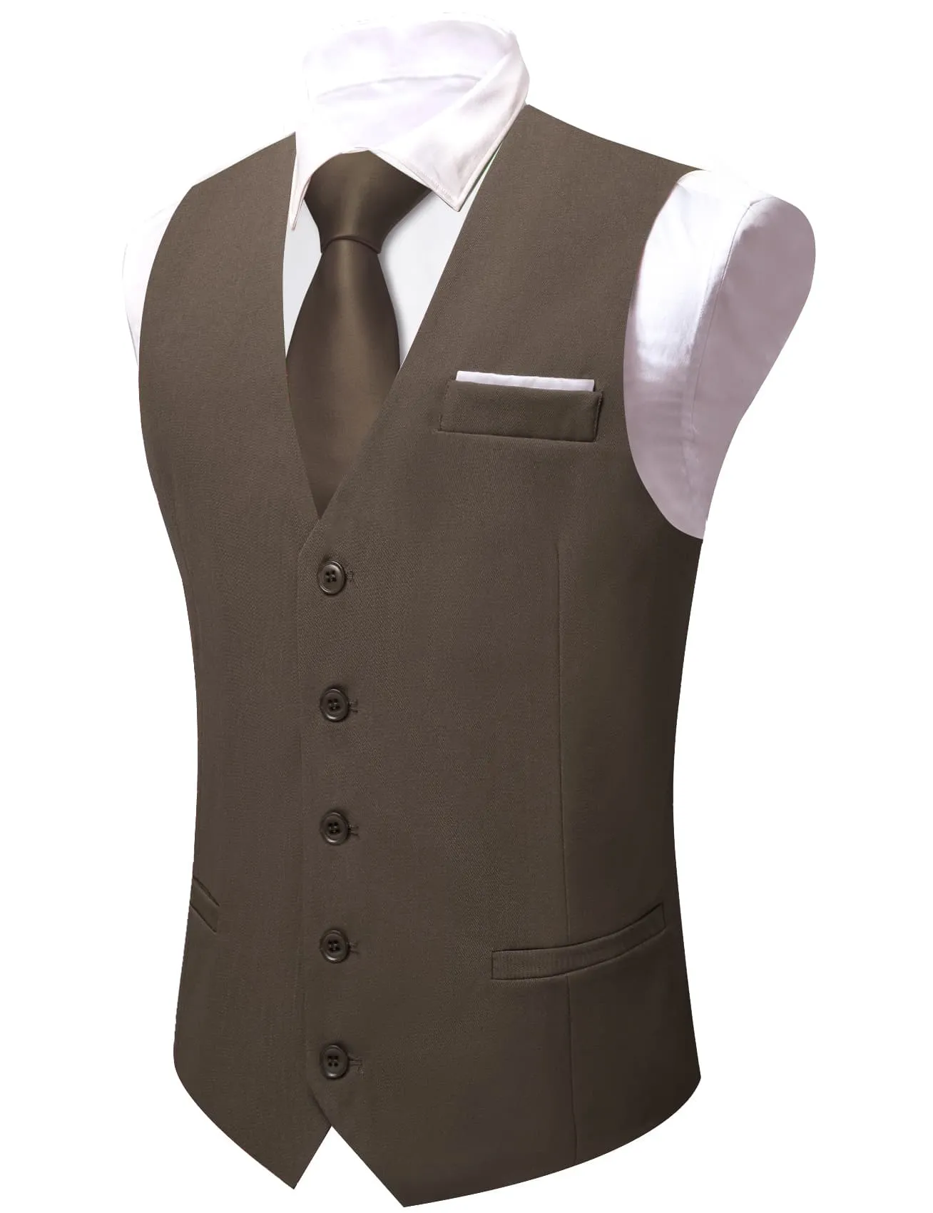 Ties2you Work Vest Chocolate Brown Solid Button Silk Mens Dress Vest Jacket for Formal